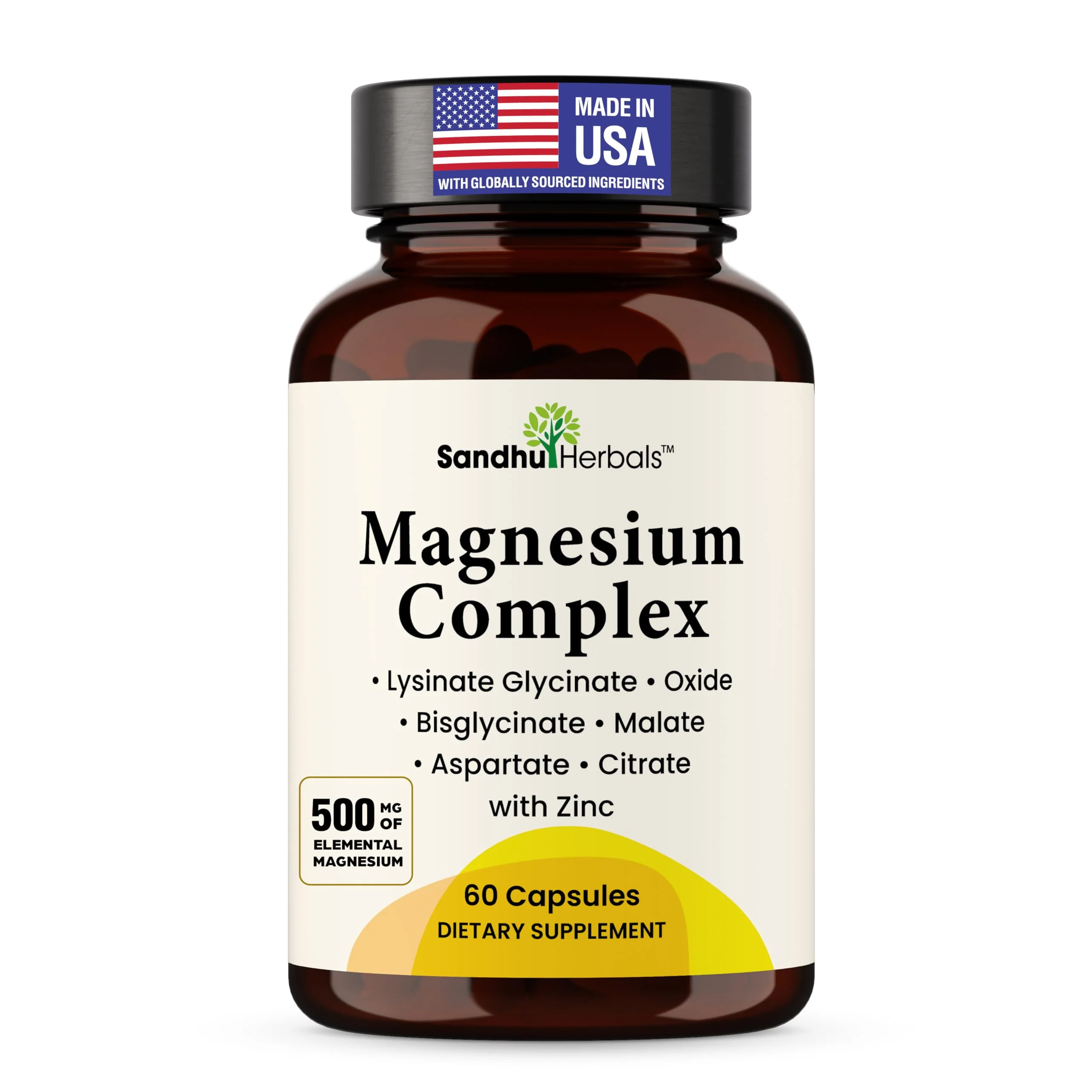 Complete Magnesium Complex 500mg for Women & Men | 60 Capsules | 6 in 1 Mag Supplement with Zinc | Quality Sleep & Muscle Health | Glycinate, Citrate, Malate, Oxide, Aspartate, Lysinate Glycinate