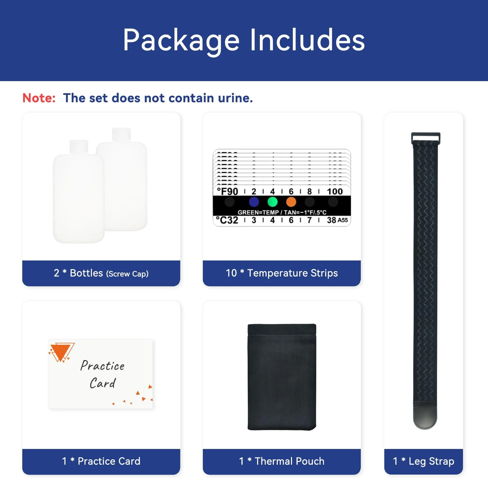 Complete Urine Test Kit - 3.5 oz Translucent Smaller Bottle, Hidden Non-Falling Leg Strap, High Elasticity, Urine Test Thermometer Label and Bag - Image 3