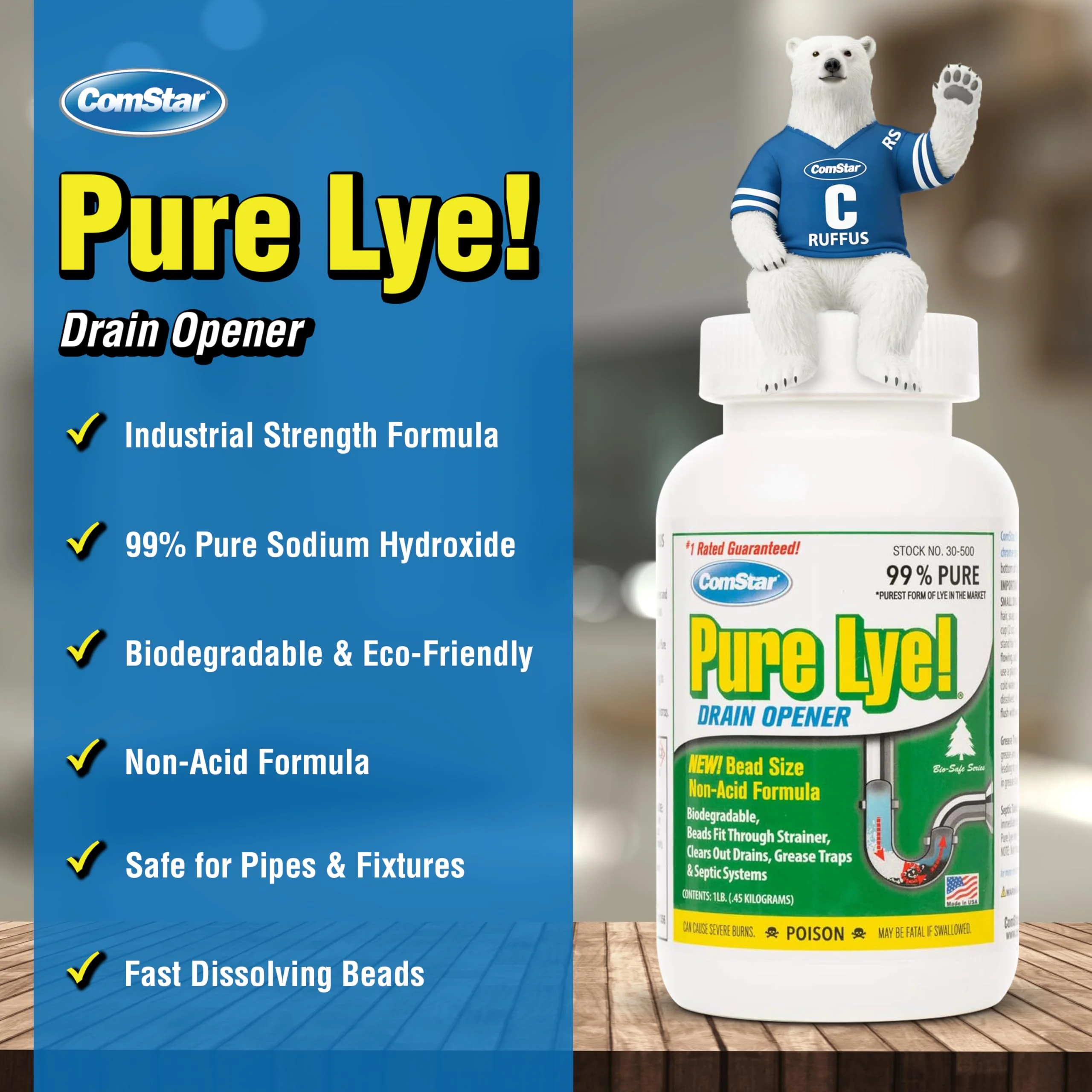 ComStar Pure Lye 400 Pound - Unique Sodium Hydroxide Beads | Drain Opener & Soap Making | Biodegradable, Eco-Friendly (30-502) - Image 9