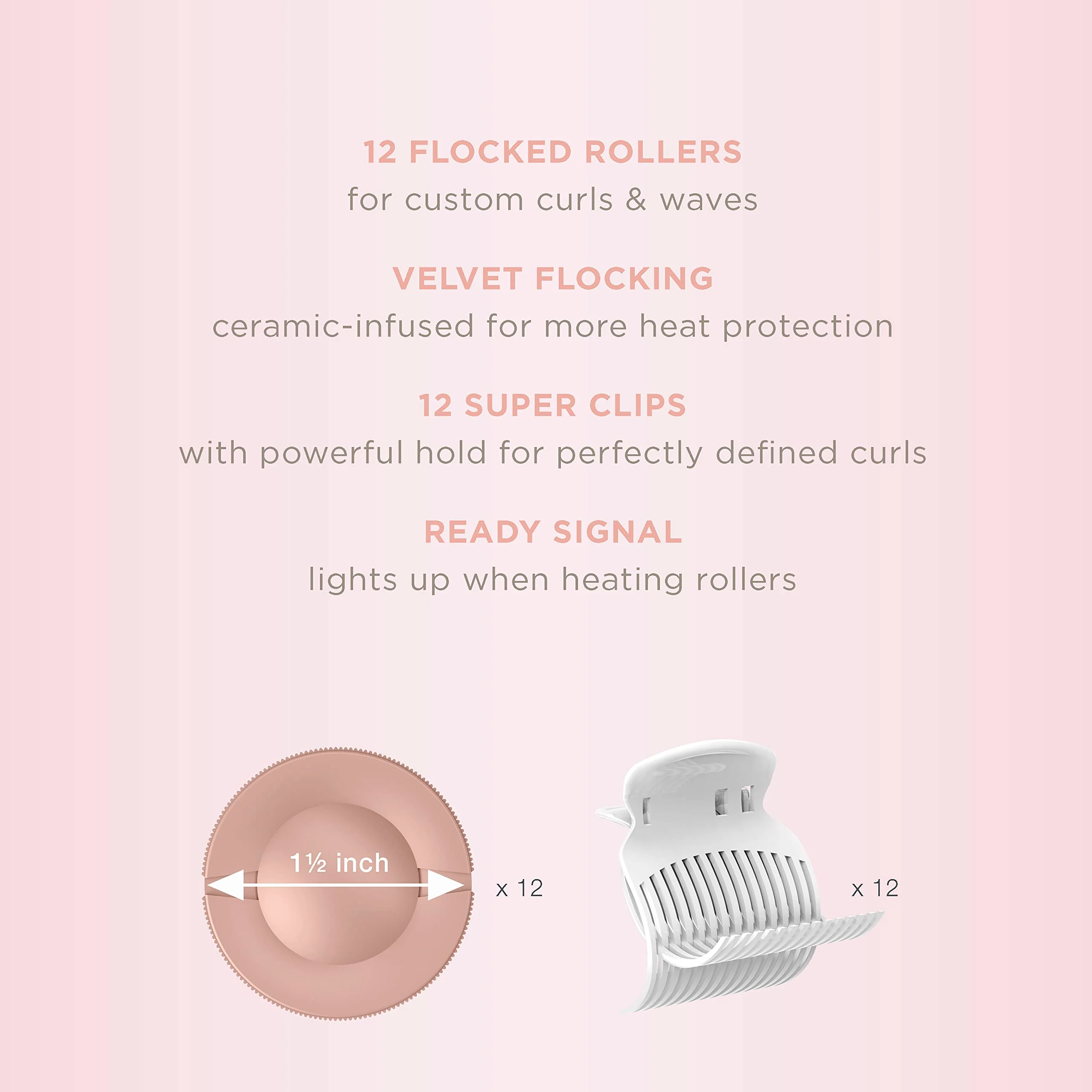 Conair Ceramic 1 1/2-inch Hot Rollers, Super Clips Included, Create Big Bouncy Curls - Image 2