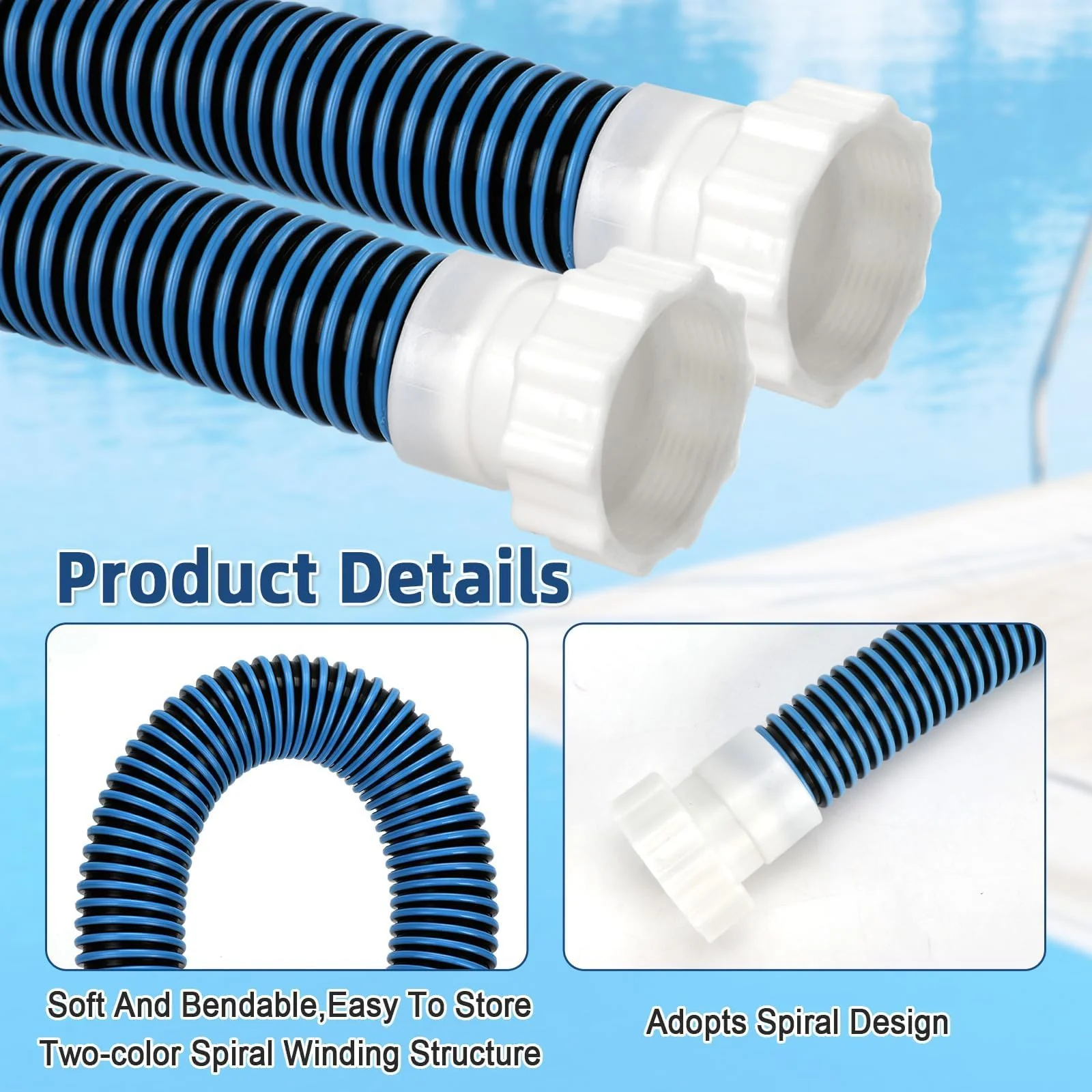 Conderyang 2 Pack 1 1/2 Pool Hose for Above Ground Pool 6ft Pump Replacement Hoses 1.5" EVA Heavy Duty Swimming Pool Hose for Above Ground, Filter Pumps, Saltwater Systems and Sand Filters (Blue) - Image 6