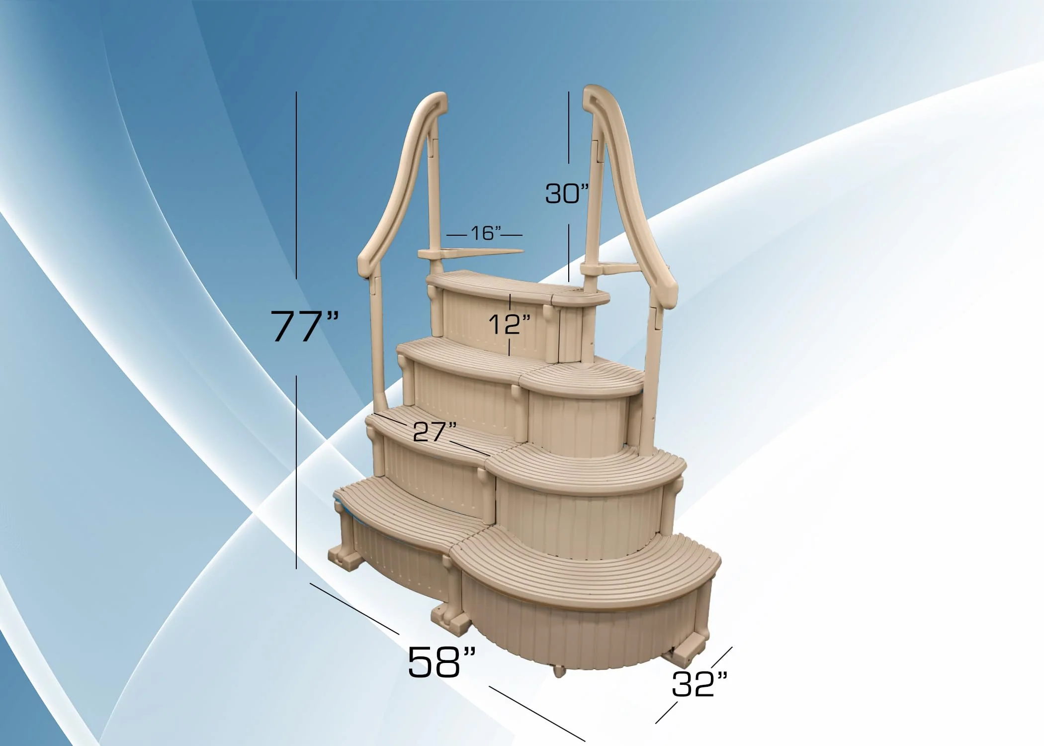 Confer Plastics Curve CCX-AG Drop in Above Ground Pool Step with Grey Treads - Base Step with Add-On - Image 2