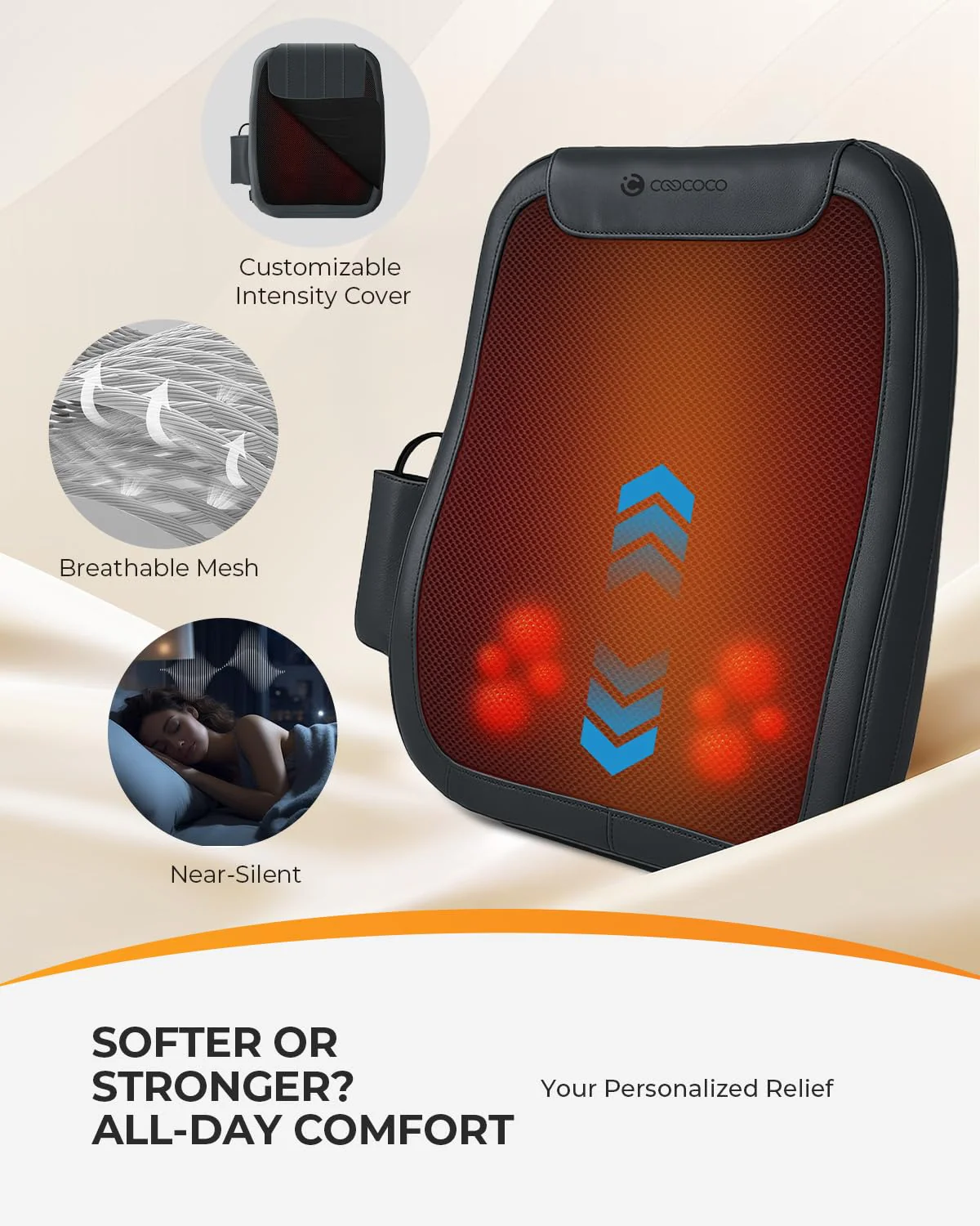 CooCoCo 14"×19" Shiatsu Back Massager with Heat, Birthday Gifts for Dad Mom Women Men Husband, Portable Massage Chair Pad, Kneading Massage Tools for Pain Relief, Chair Massager for Office Home - Image 5