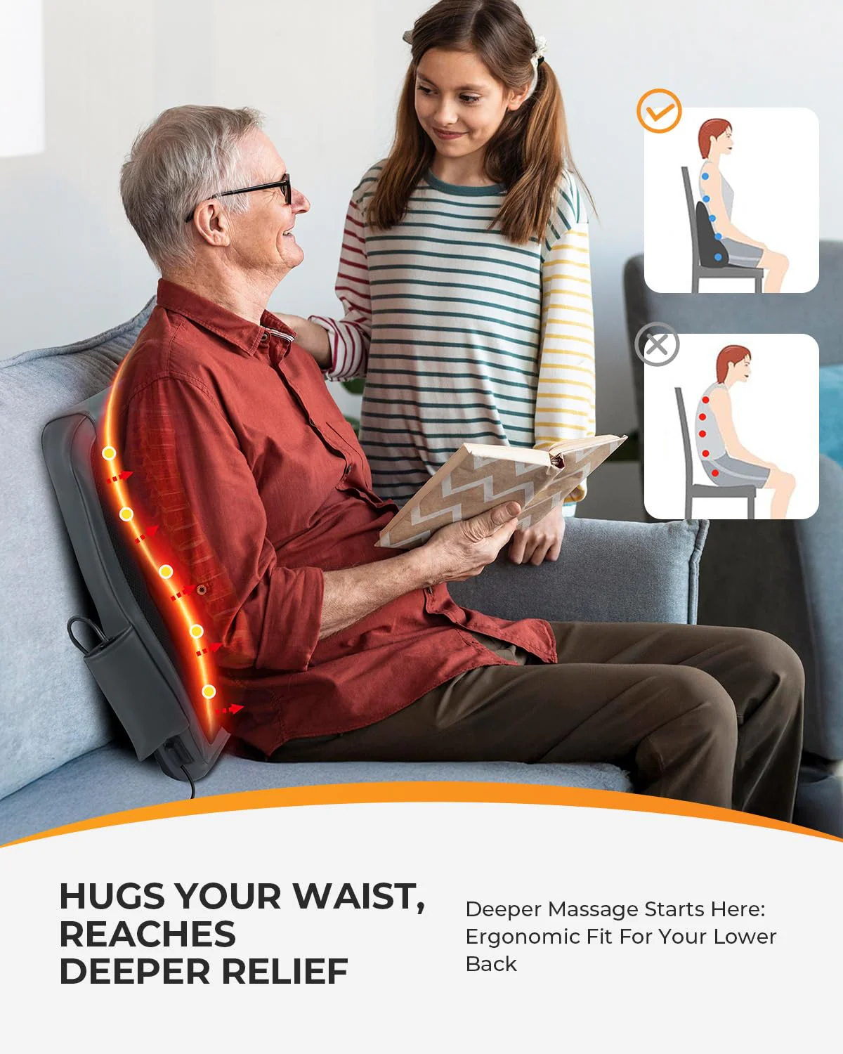 CooCoCo 14"×19" Shiatsu Back Massager with Heat, Birthday Gifts for Dad Mom Women Men Husband, Portable Massage Chair Pad, Kneading Massage Tools for Pain Relief, Chair Massager for Office Home - Image 6