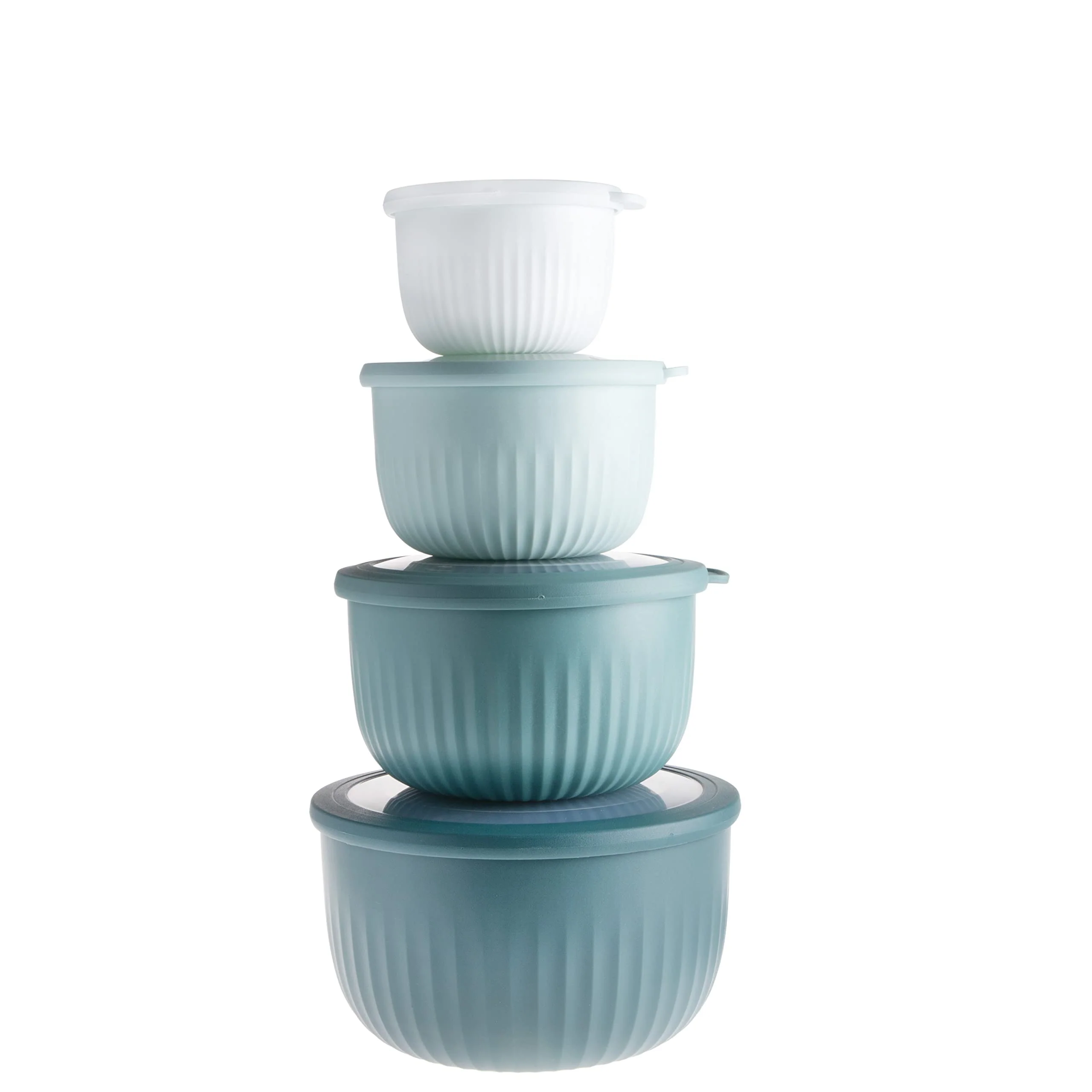 COOK WITH COLOR 4pc Plastic Mixing Bowl Set with Lids (Teal Ombre, 210 ml, 550 ml, 1150 ml, 3500 ml) - Sturdy, Nesting, BPA Free, Dishwasher Safe, Food Safe, Bowls for Cooking and Baking