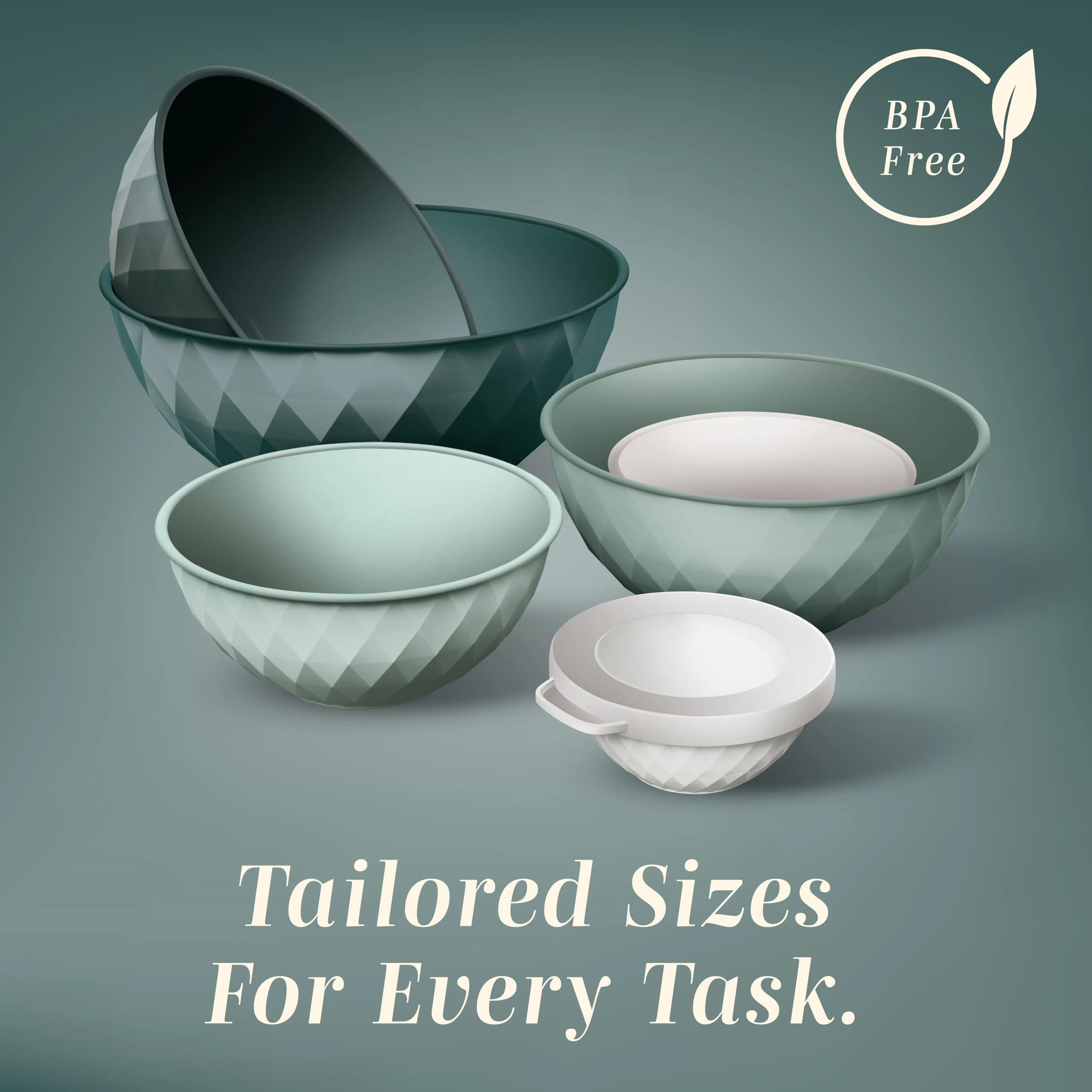 COOK WITH COLOR Mixing Bowls with Lids - 12 Piece Plastic Nesting Bowls Set includes 6 Prep Bowls and 6 Lids, Diamond Design - Microwave Safe (Mint) - Image 6