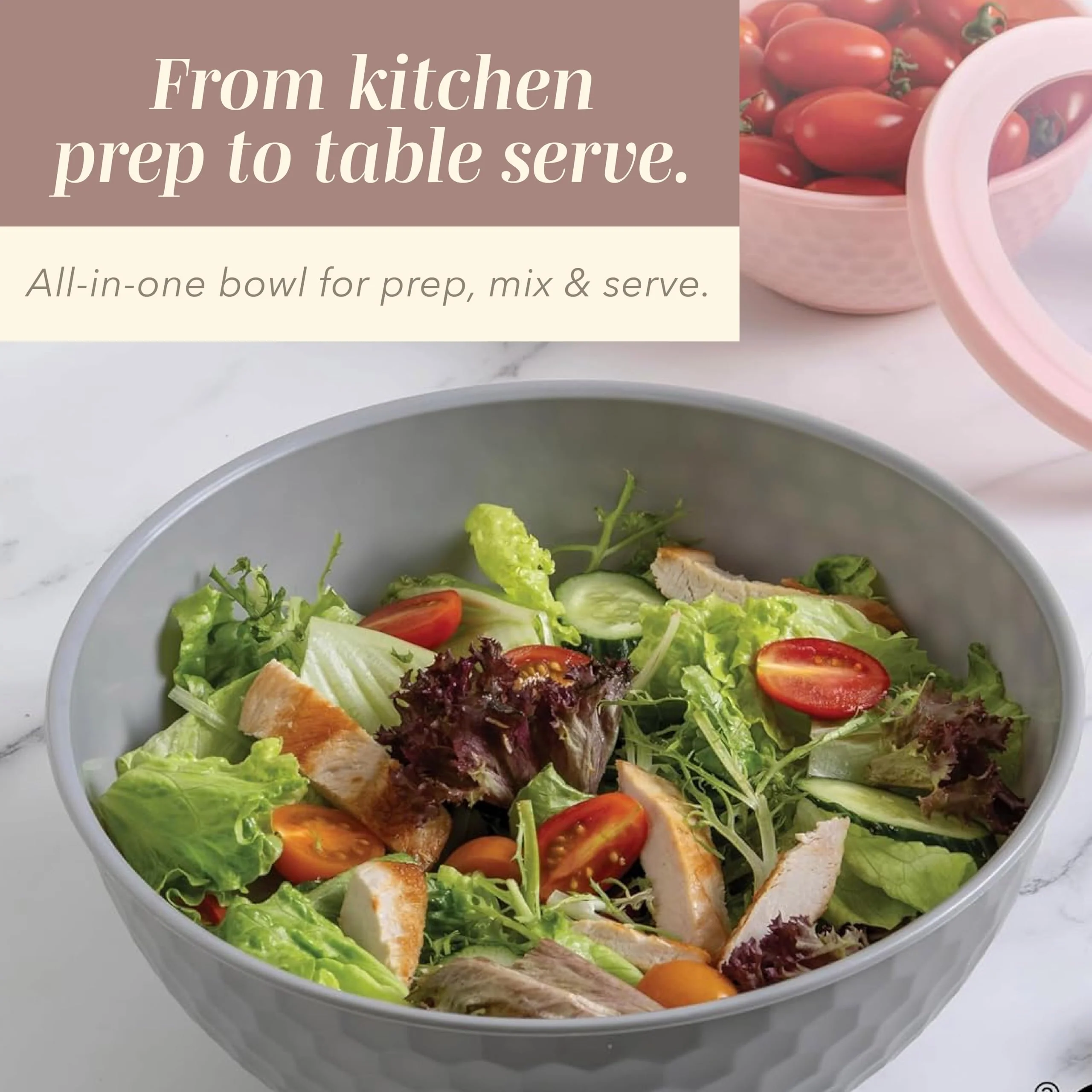 COOK WITH COLOR Mixing Bowls with Lids - 12 Piece Plastic Nesting Bowls Set includes 6 Prep Bowls and 6 Lids, Diamond Design - Microwave Safe (Mint) - Image 2