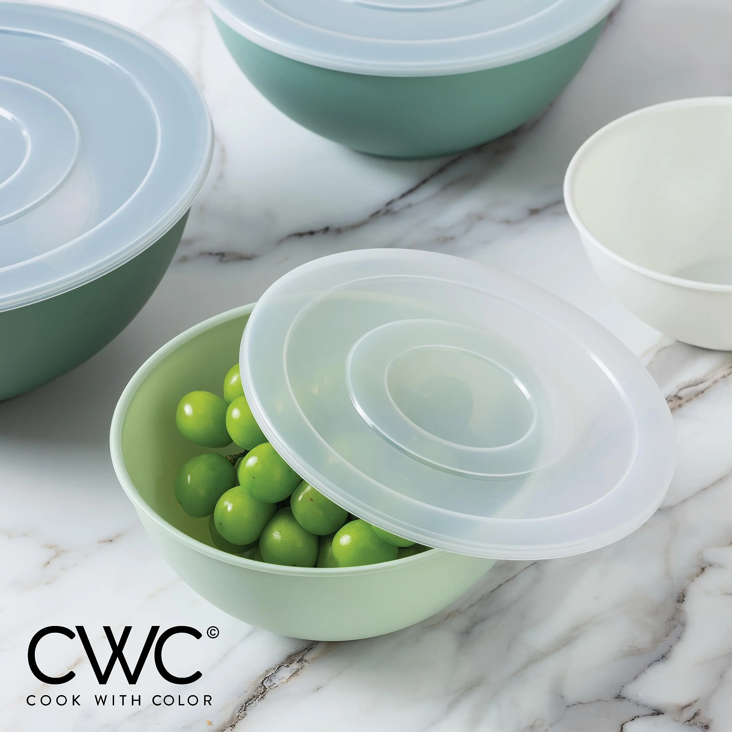 COOK WITH COLOR Mixing Bowls with Lids - 12 Piece Plastic Nesting Bowls Set includes 6 Prep Bowls and 6 Lids, Microwave Safe Mixing Bowl Set (Sage) - Image 4