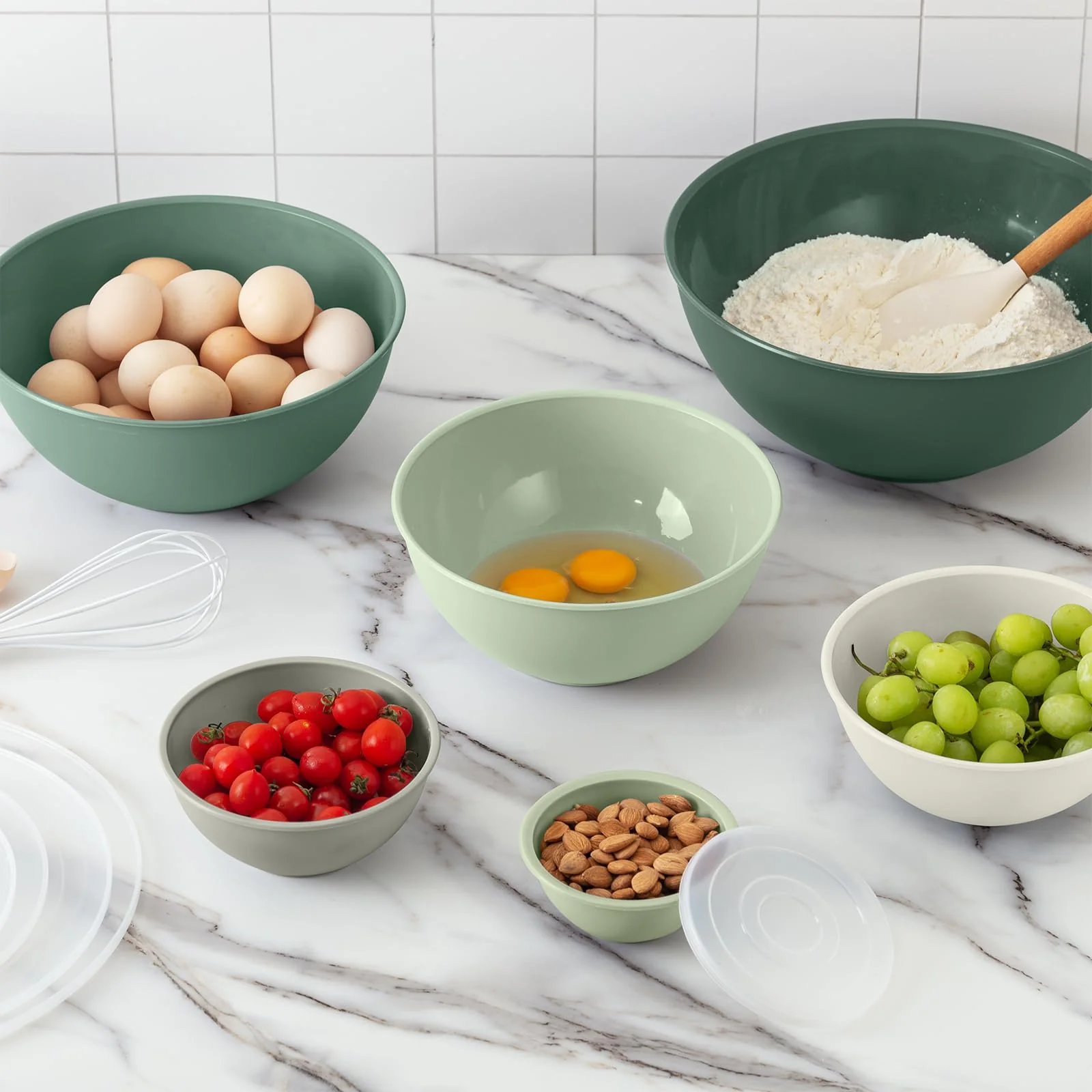 COOK WITH COLOR Mixing Bowls with Lids - 12 Piece Plastic Nesting Bowls Set includes 6 Prep Bowls and 6 Lids, Microwave Safe Mixing Bowl Set (Sage) - Image 5