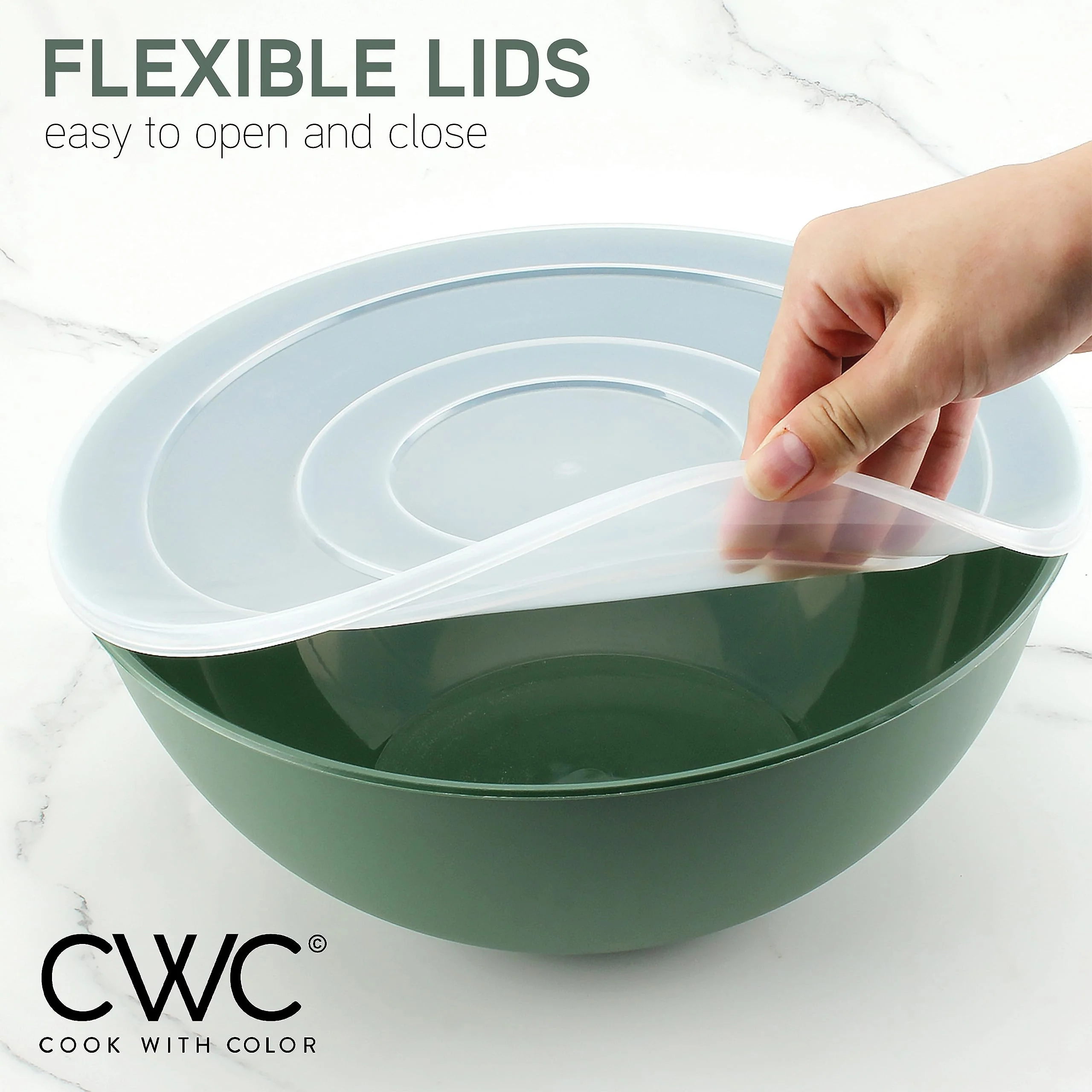 COOK WITH COLOR Mixing Bowls with Lids - 12 Piece Plastic Nesting Bowls Set includes 6 Prep Bowls and 6 Lids, Microwave Safe Mixing Bowl Set (Sage) - Image 8