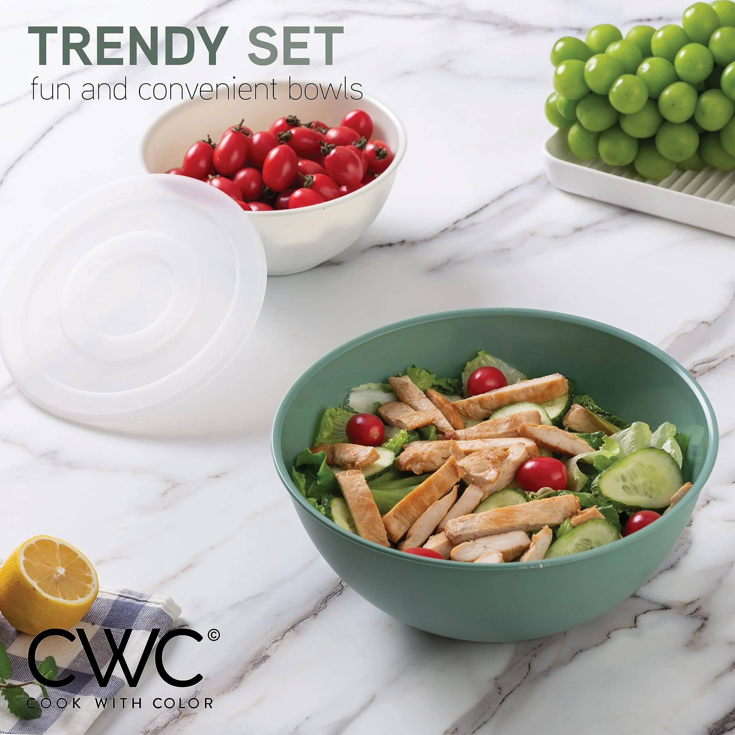 COOK WITH COLOR Mixing Bowls with Lids - 12 Piece Plastic Nesting Bowls Set includes 6 Prep Bowls and 6 Lids, Microwave Safe Mixing Bowl Set (Sage) - Image 9