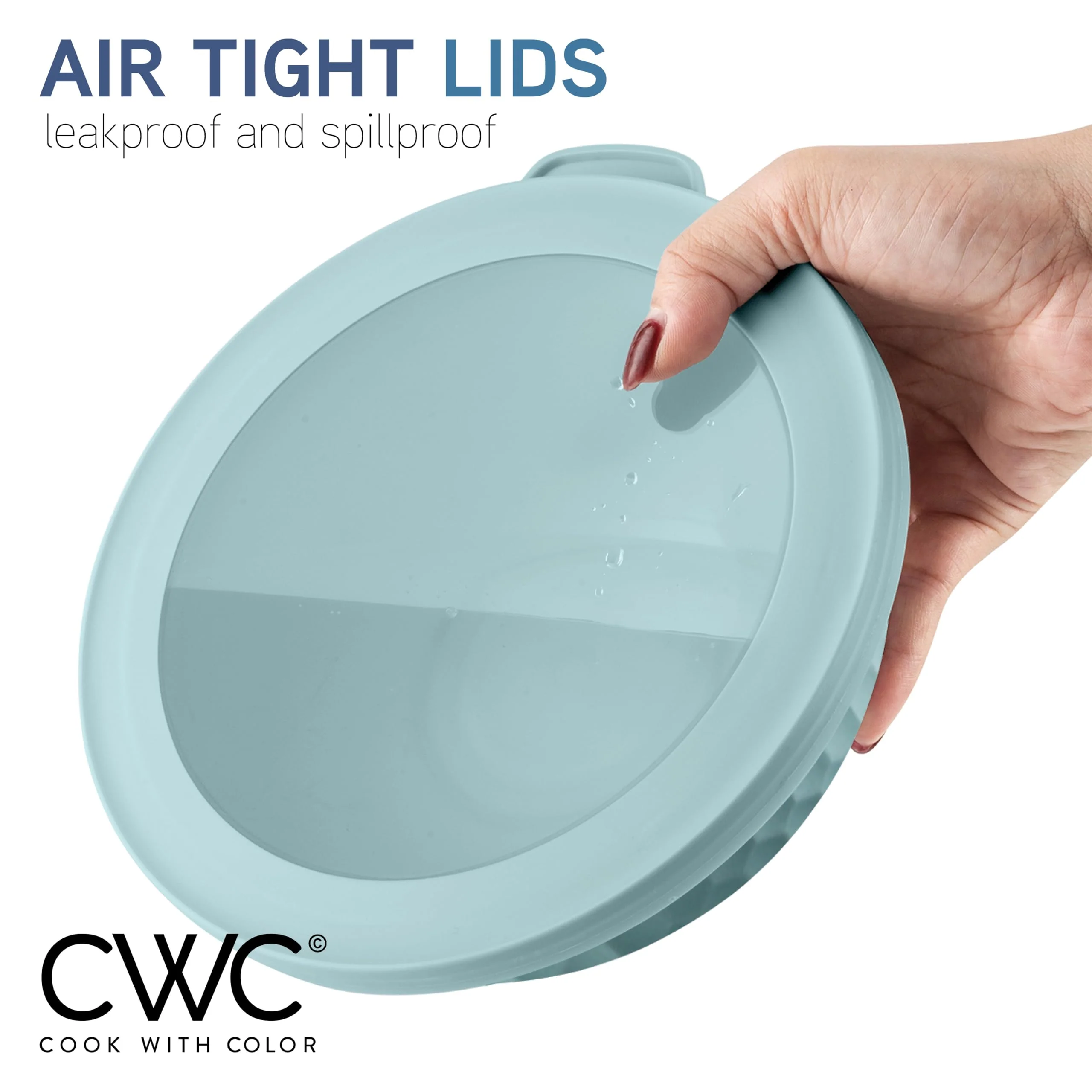 COOK WITH COLOR Mixing Bowls with Lids - 12 Piece Plastic Nesting Bowls Set includes 6 Prep Bowls and 6 Lids, Non Slip Bottom and Embossed Design - Microwave Safe (Blue) - Image 3