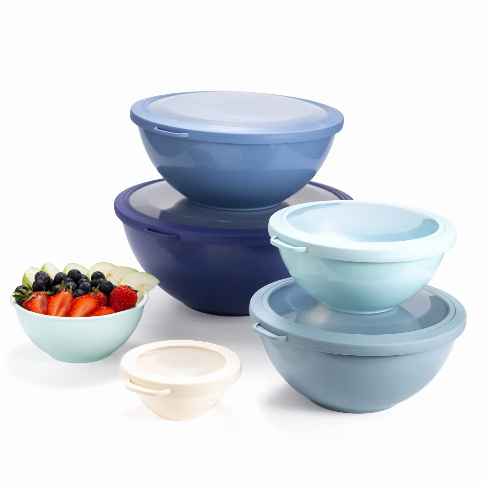 COOK WITH COLOR Mixing Bowls with TPR Lids - 12 Piece Plastic Nesting Bowls Set includes 6 Prep Bowls and 6 Lids, Microwave Safe (Blue) - Image 2