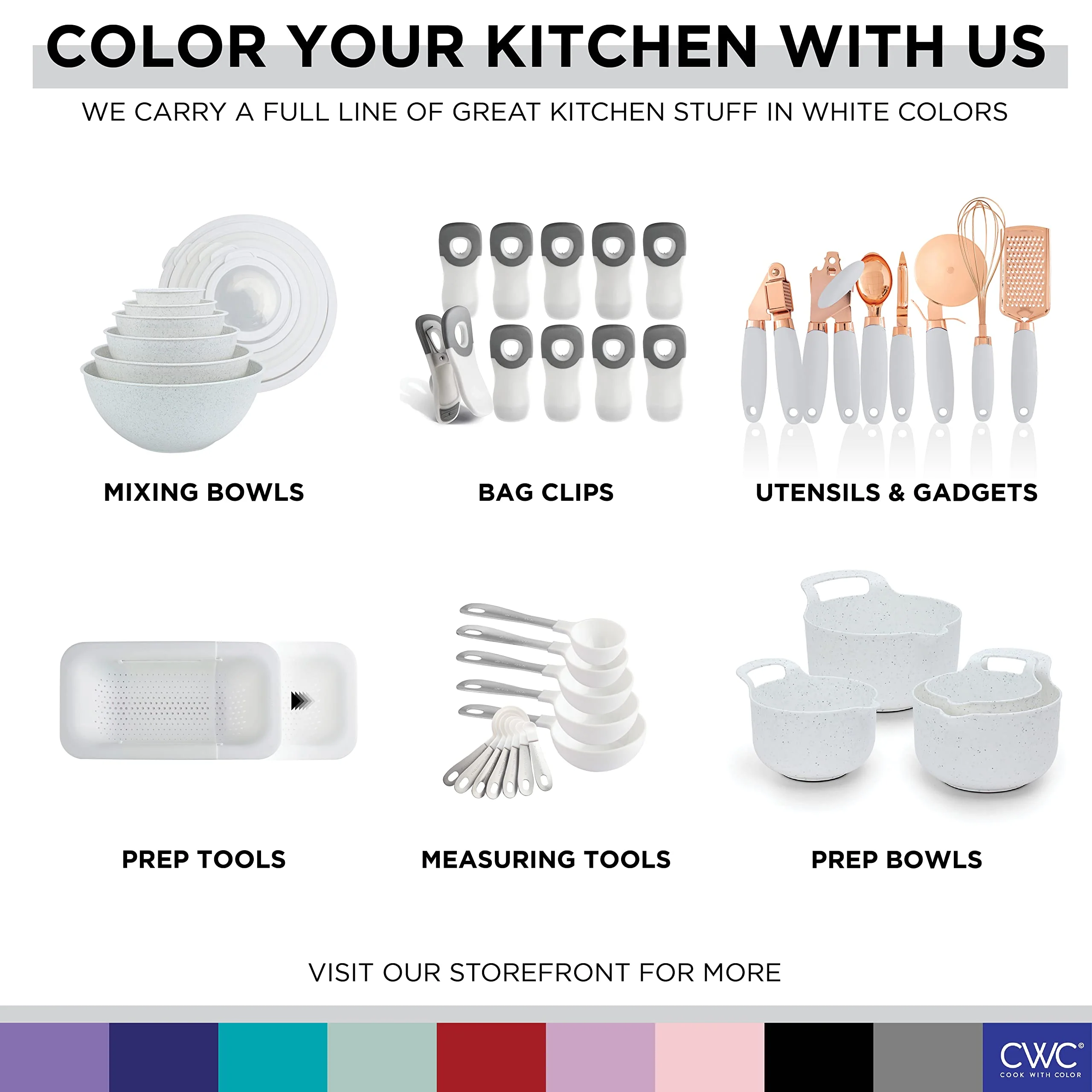 COOK WITH COLOR Mixing Bowls with TPR Lids - 12 Piece Plastic Nesting Bowls Set includes 6 Prep Bowls and 6 Lids, Microwave Safe Mixing Bowl Set (Speckled White) - Image 2