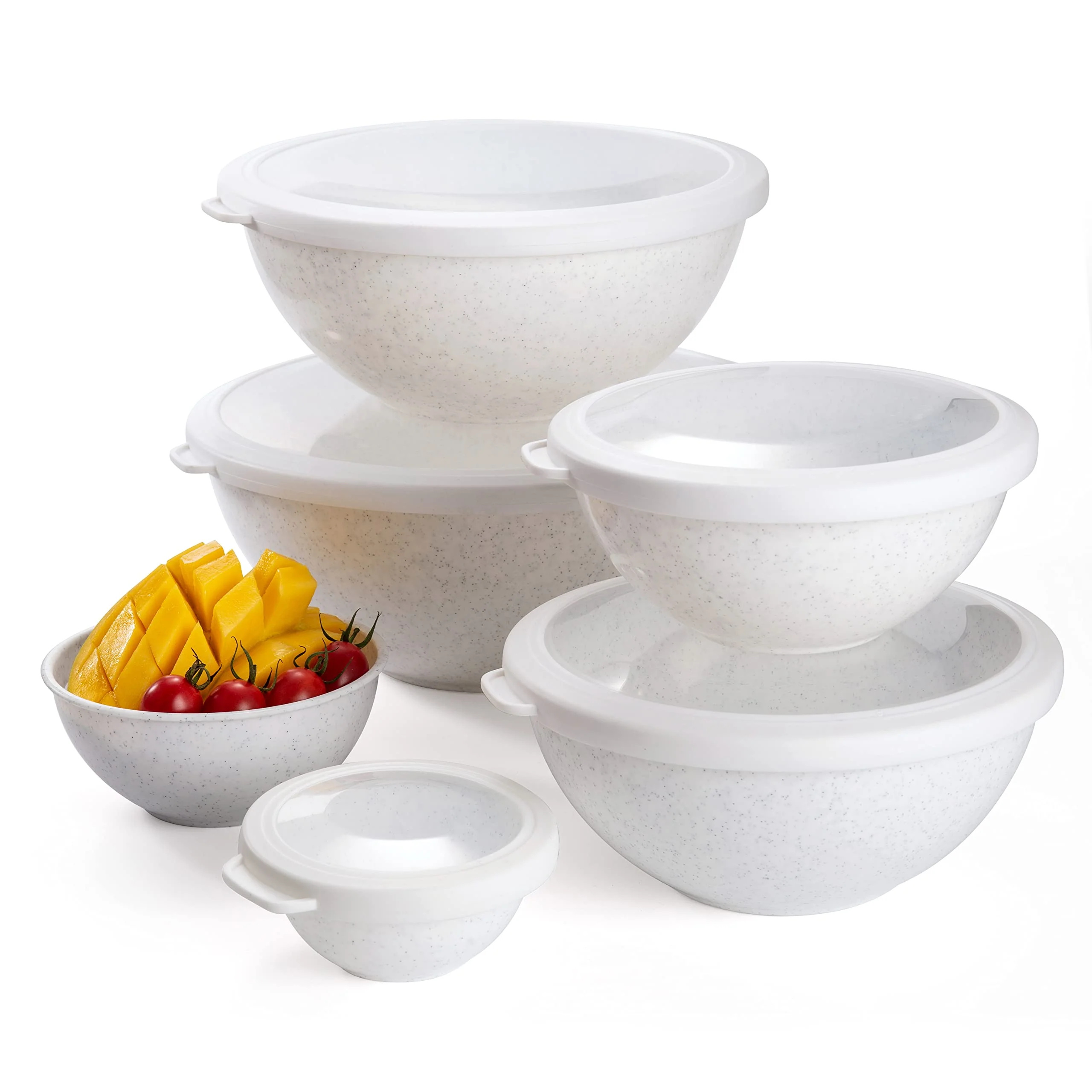 COOK WITH COLOR Mixing Bowls with TPR Lids - 12 Piece Plastic Nesting Bowls Set includes 6 Prep Bowls and 6 Lids, Microwave Safe Mixing Bowl Set (Speckled White) - Image 3