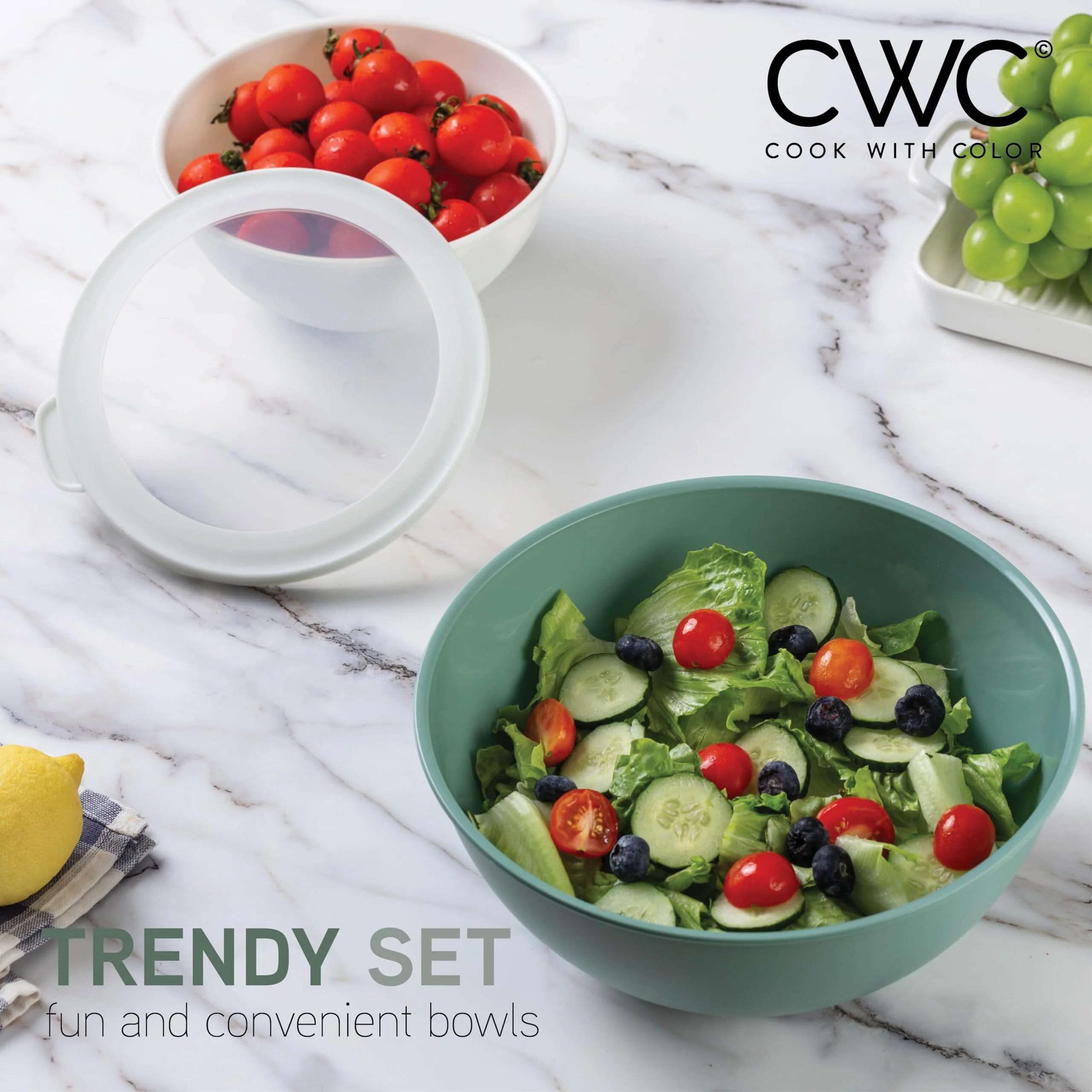 COOK WITH COLOR Mixing Bowls with TPR Lids - 12 Piece Plastic Nesting Bowls Set includes 6 Prep Bowls and 6 Lids - Microwave Safe (Sage) - Image 5
