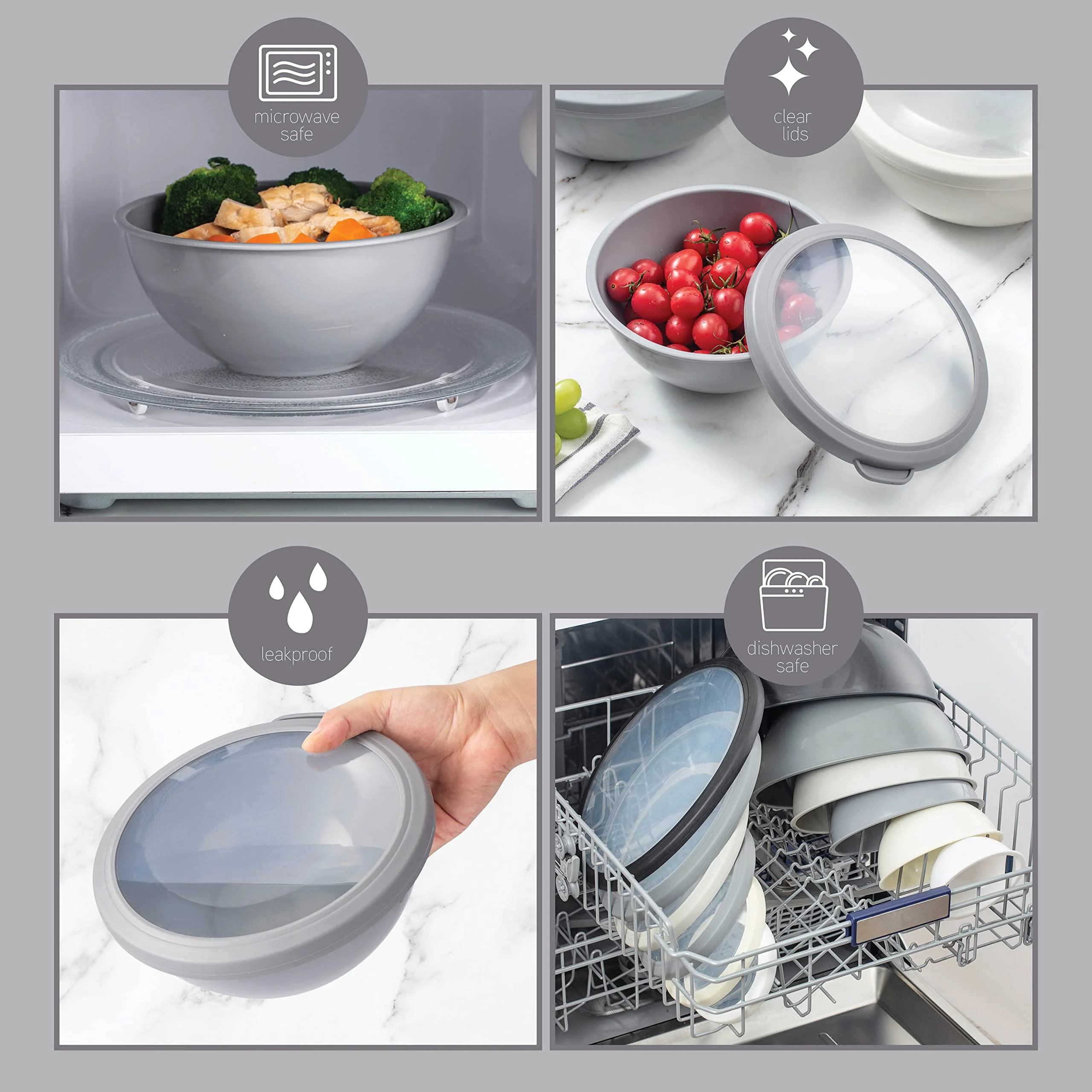 COOK WITH COLOR Mixing Bowls with TPR Lids - 12 Piece Plastic Nesting Set includes 6 Prep and Lids, Microwave Safe Bowl (Black Ombre) - Image 5