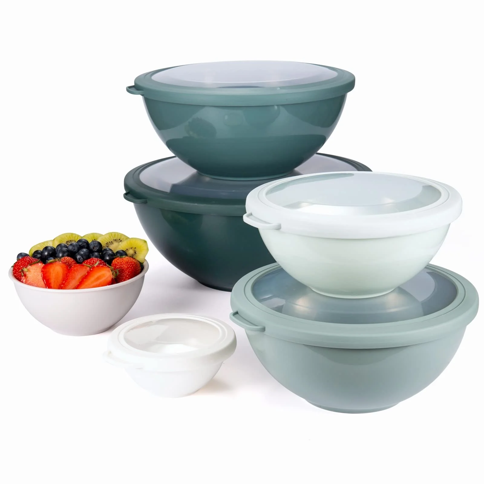 COOK WITH COLOR Nesting Mixing Bowls - 12 Piece Plastic Bowl Set with Lids, Microwave Safe (Green) - Image 2