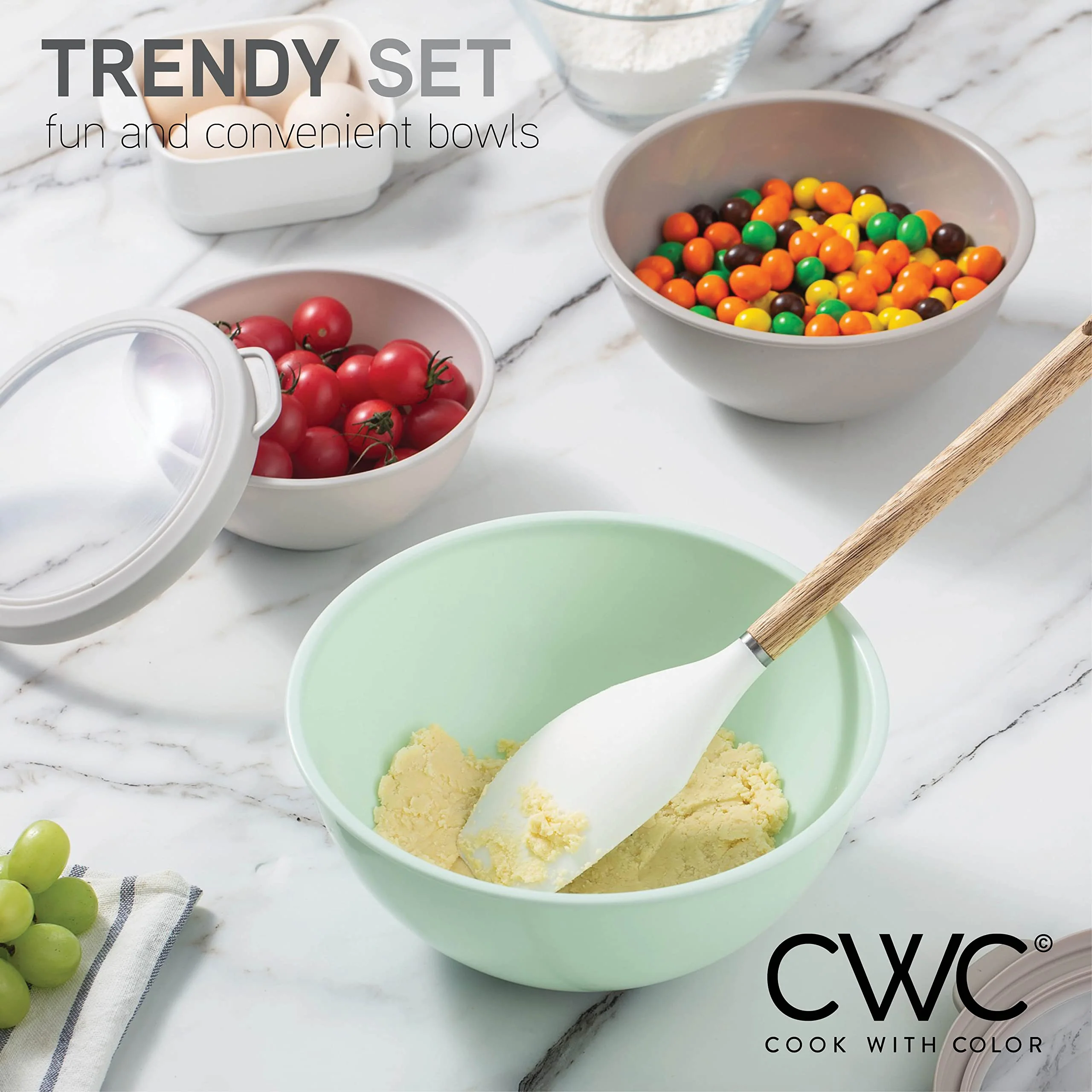 COOK WITH COLOR Nesting Mixing Bowls - 12 Piece Plastic Bowl Set with Lids, Microwave Safe (Mint Ombre) - Image 4