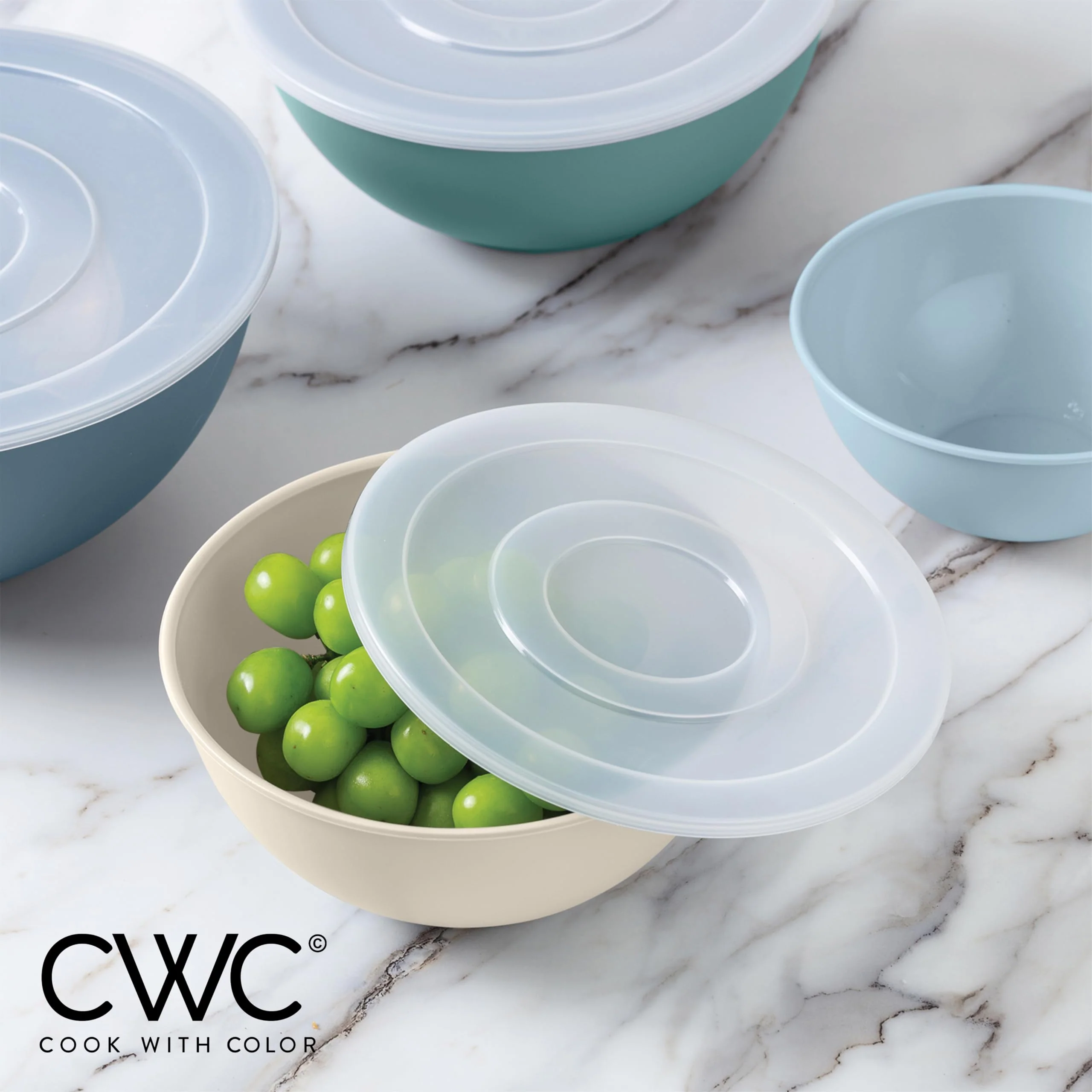 COOK WITH COLOR Plastic Mixing Bowls with Lids - 12 Piece Nesting Bowls Set includes 6 Prep Bowls and 6 Lids, Microwave Safe (Blue Ombre) - Image 5