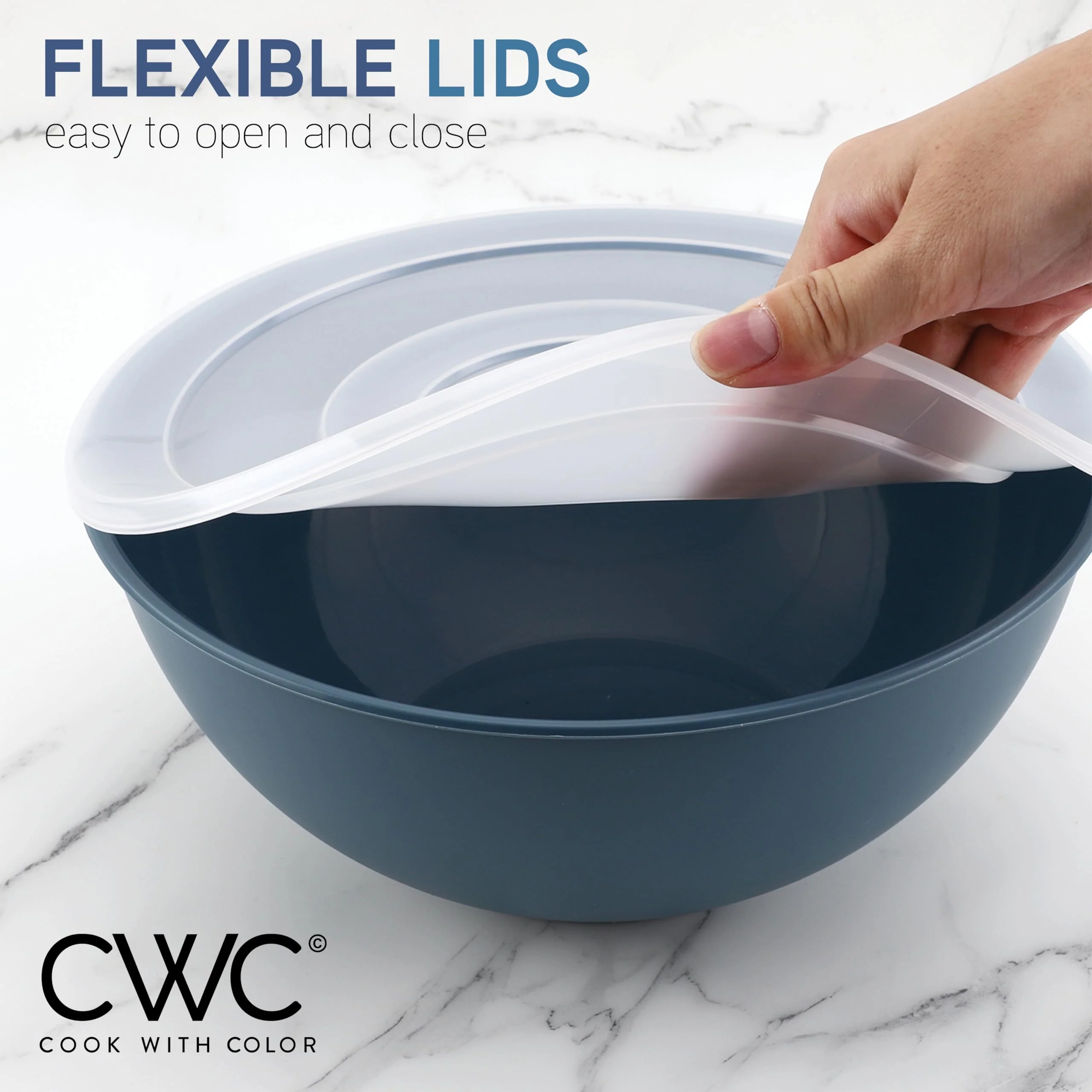 COOK WITH COLOR Plastic Mixing Bowls with Lids - 12 Piece Nesting Bowls Set includes 6 Prep Bowls and 6 Lids, Microwave Safe (Blue Ombre) - Image 8