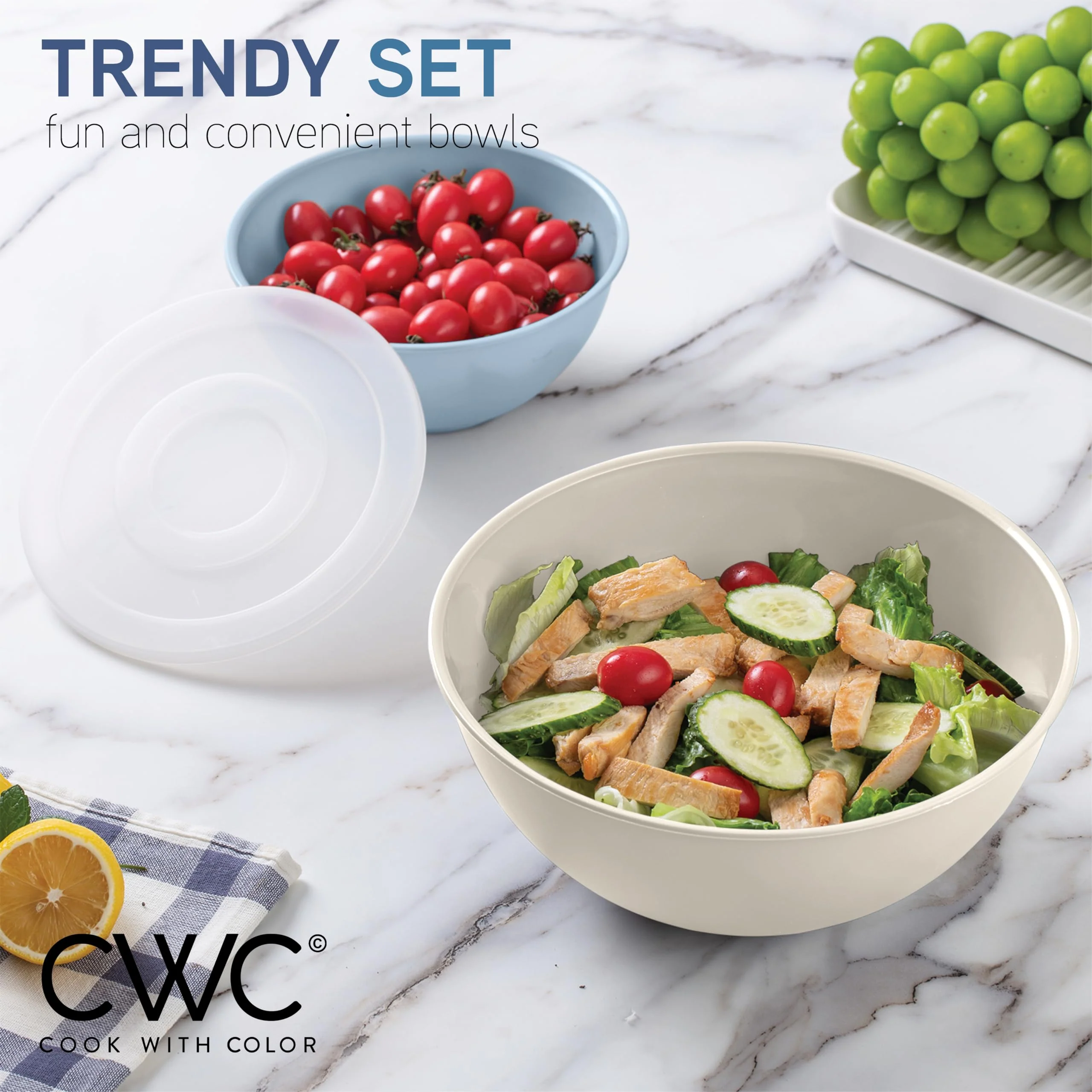 COOK WITH COLOR Plastic Mixing Bowls with Lids - 12 Piece Nesting Bowls Set includes 6 Prep Bowls and 6 Lids, Microwave Safe (Blue Ombre) - Image 9