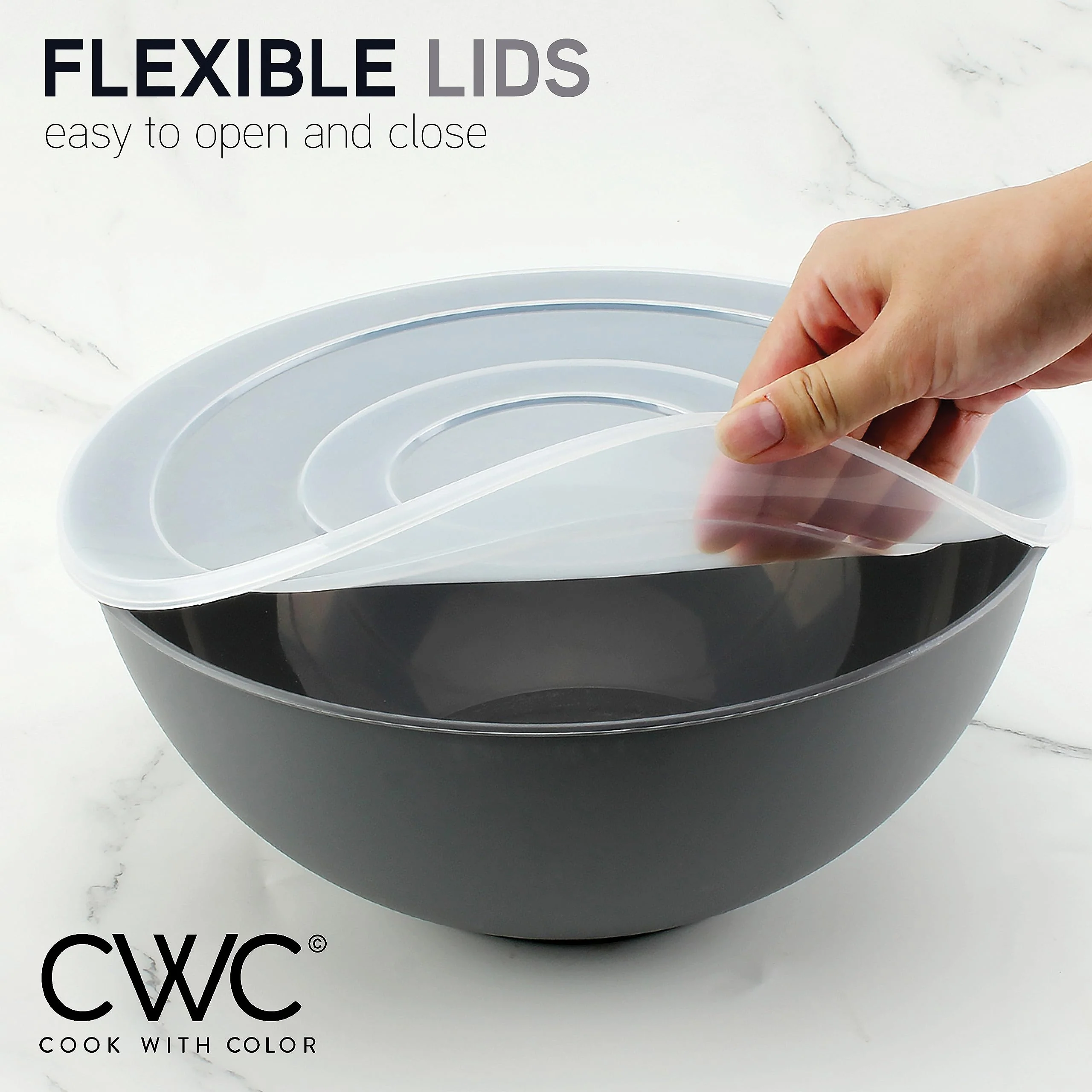 COOK WITH COLOR Plastic Nesting Mixing Bowls Set - 12 Piece includes 6 Prep Bowls and 6 Lids, Microwave Safe (Gray Ombre) - Image 8