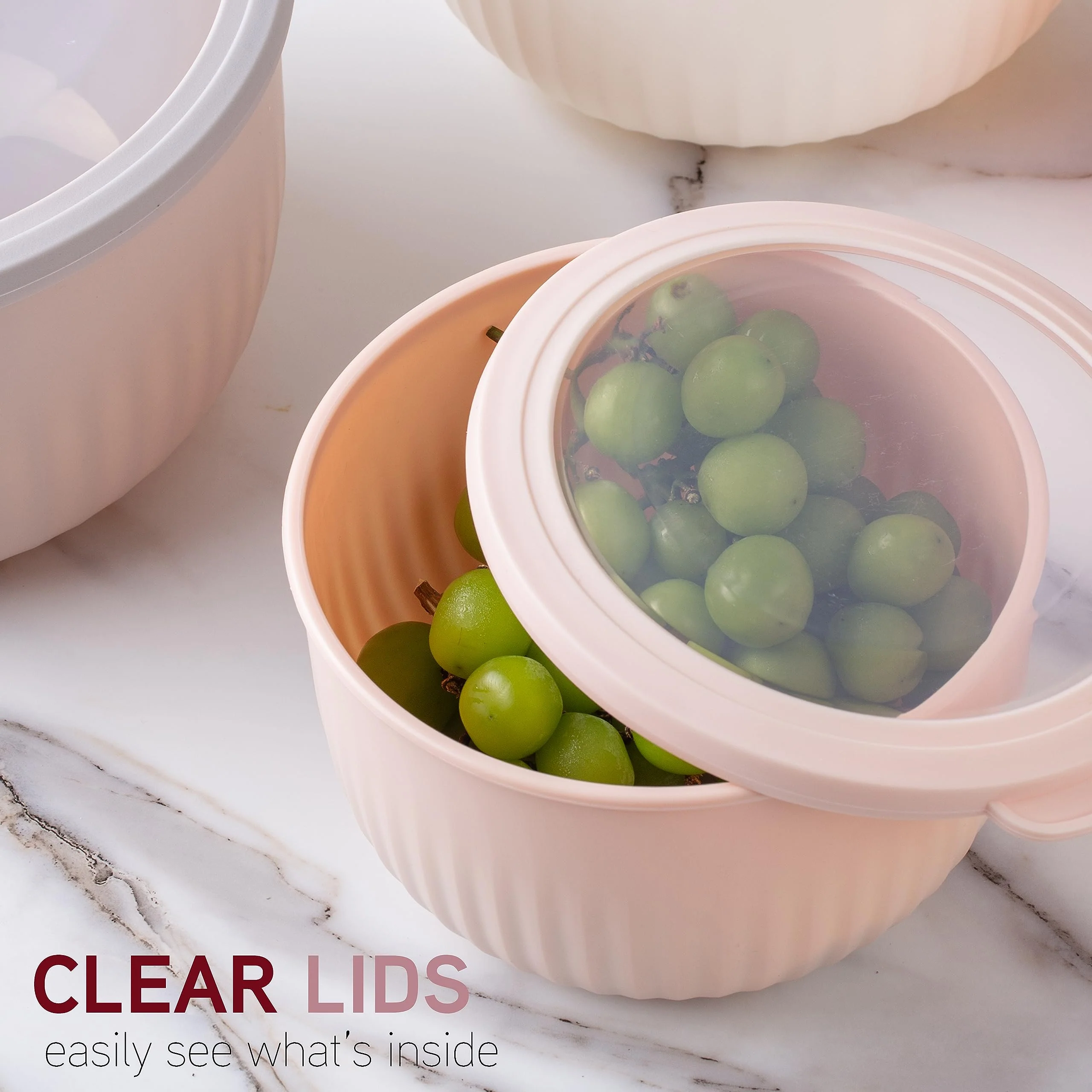 COOK WITH COLOR Prep Bowls with Lids- Wide and Deep Nesting Plastic Small Mixing Bowl Set with Lids, 12 Piece Set - Deep Bowls, Grey/Pink - Image 3