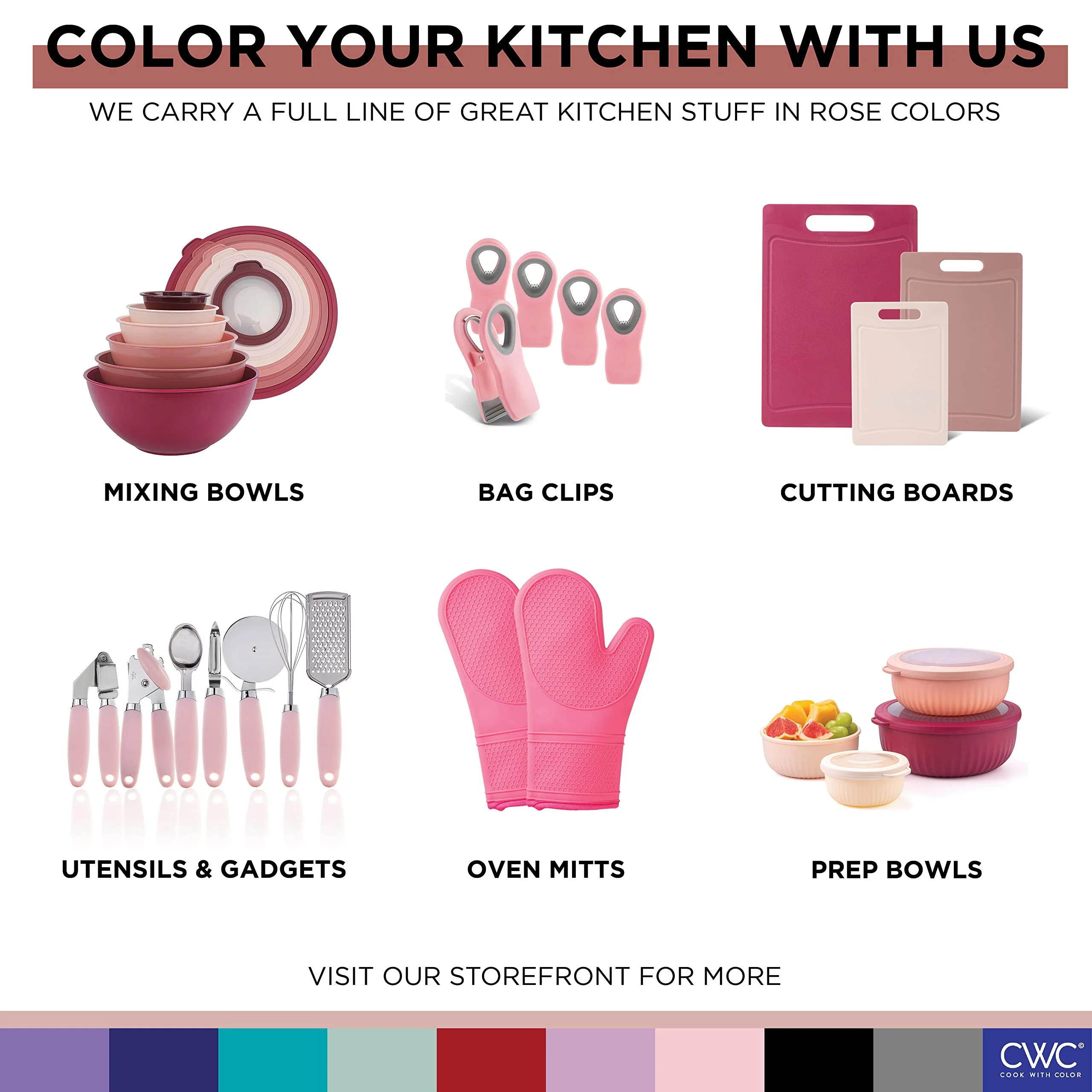 COOK WITH COLOR Prep Bowls with Lids- Wide and Deep Nesting Plastic Small Mixing Bowl Set with Lids, 12 Piece Set - Deep Bowls, Pink - Image 2
