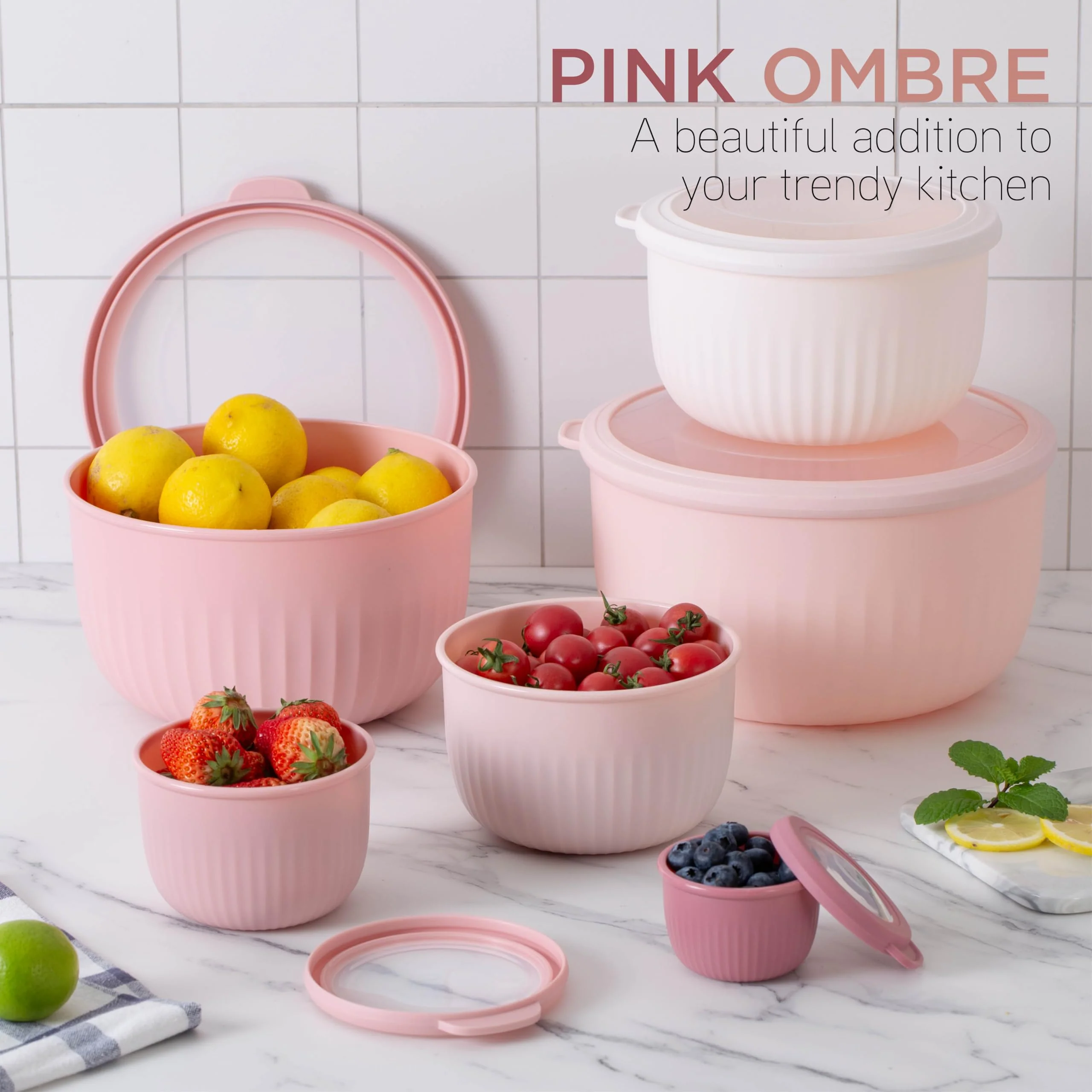 COOK WITH COLOR Prep Bowls with Lids- Wide and Deep Nesting Plastic Small Mixing Bowl Set with Lids, 12 Piece Set - Deep Bowls, Pink - Image 3