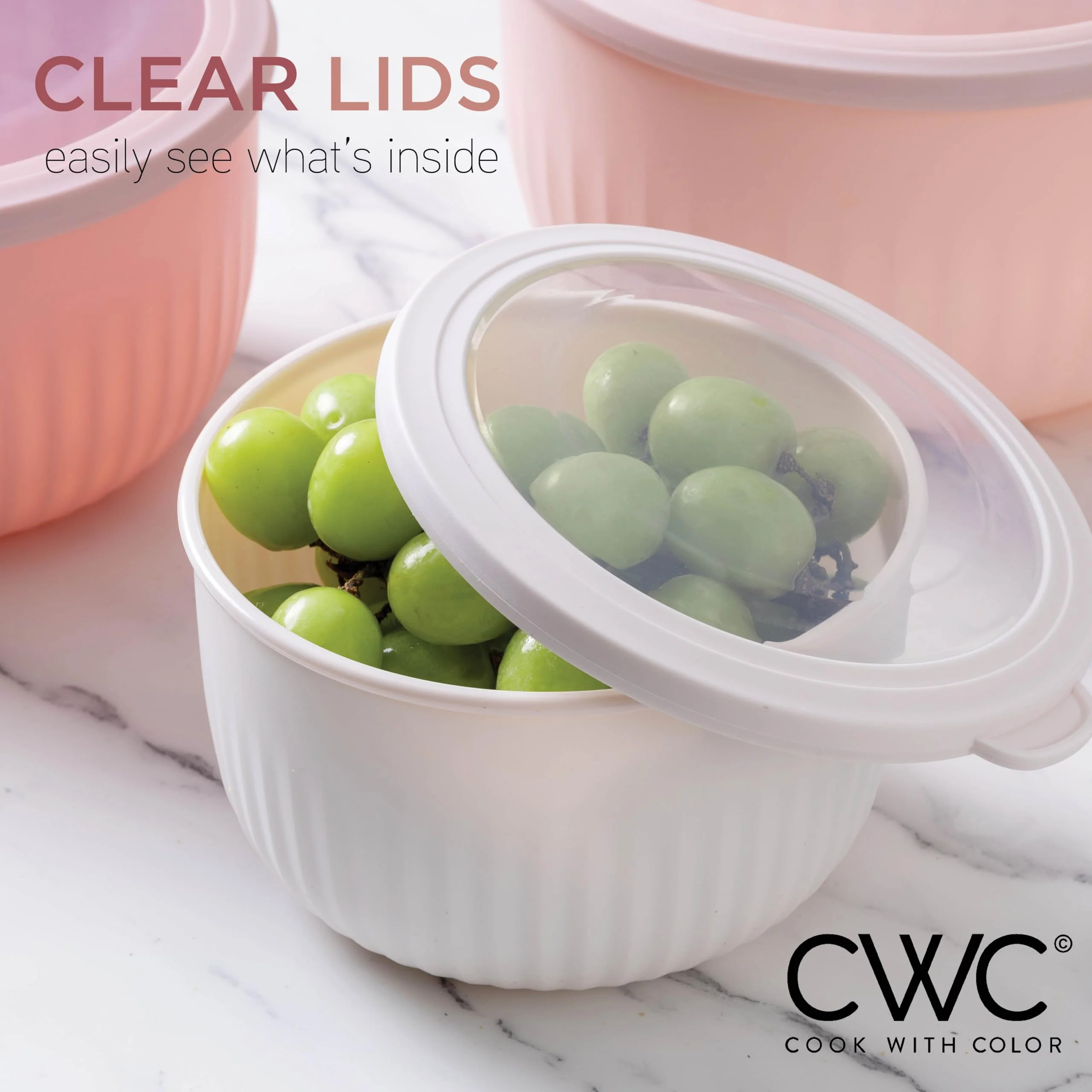 COOK WITH COLOR Prep Bowls with Lids- Wide and Deep Nesting Plastic Small Mixing Bowl Set with Lids, 12 Piece Set - Deep Bowls, Pink - Image 4