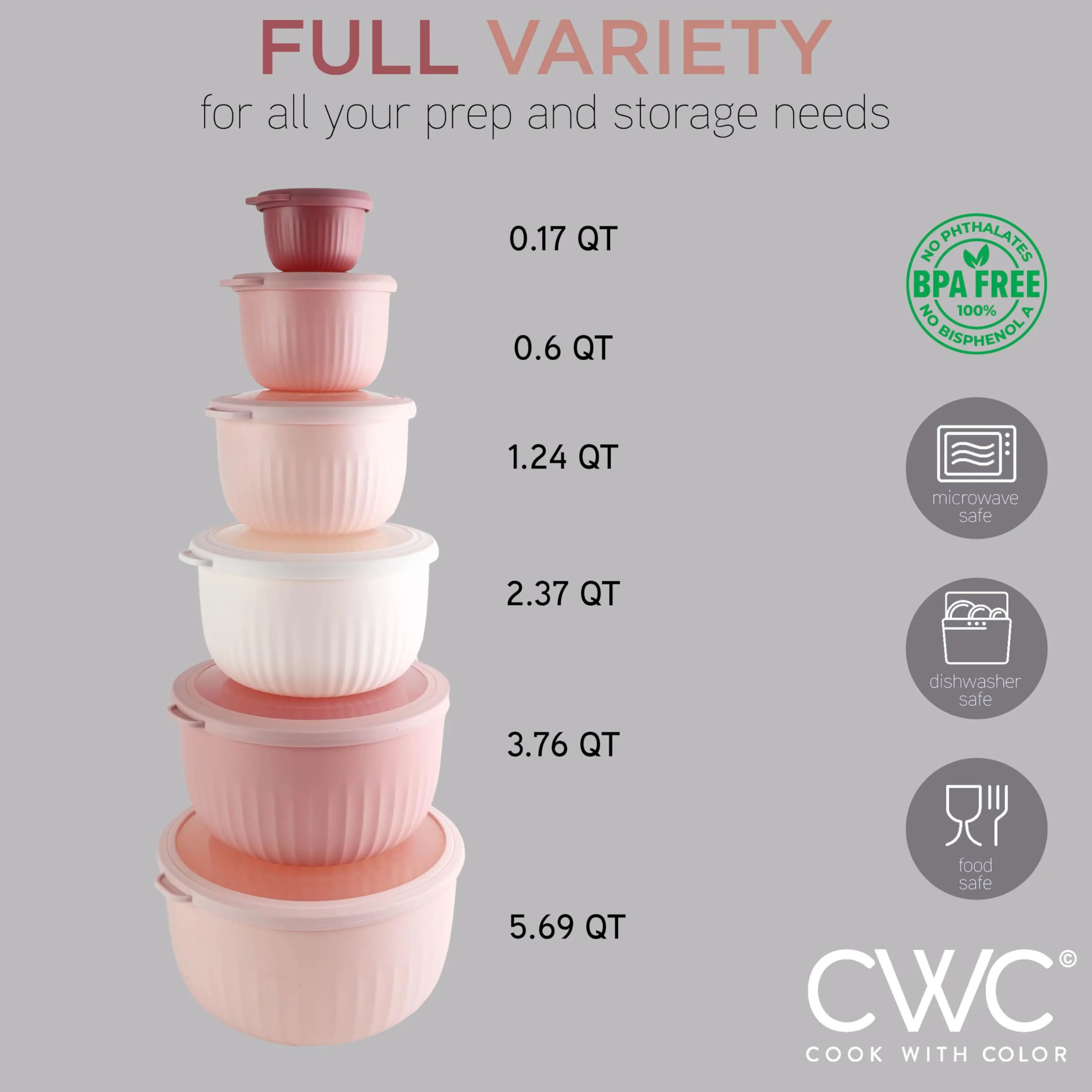 COOK WITH COLOR Prep Bowls with Lids- Wide and Deep Nesting Plastic Small Mixing Bowl Set with Lids, 12 Piece Set - Deep Bowls, Pink - Image 8