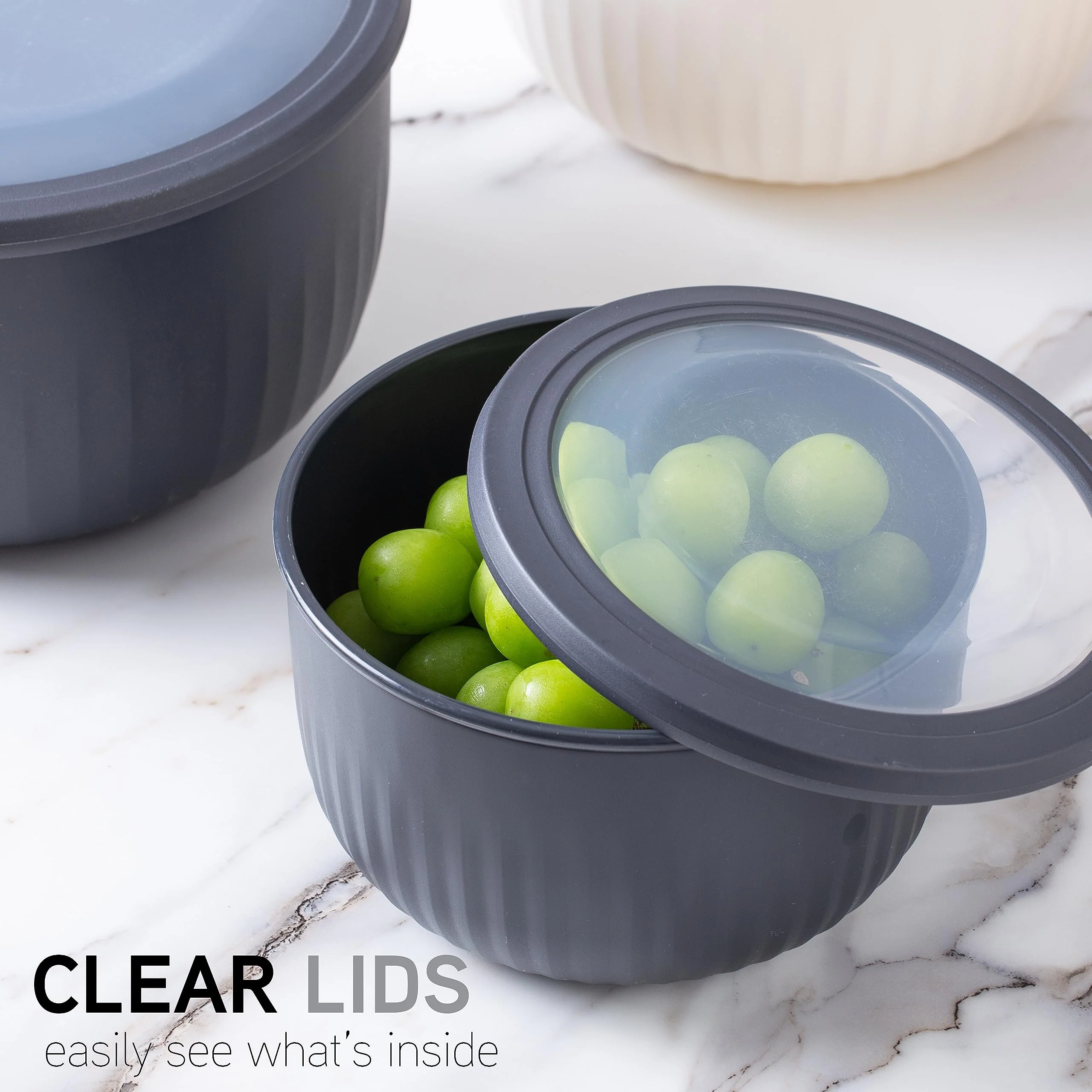 COOK WITH COLOR Prep Bowls with Lids- Wide and Deep Nesting Plastic Small Mixing Bowl Set with Lids, 12 Piece Set - Deep Bowls, Speckled Black - Image 5