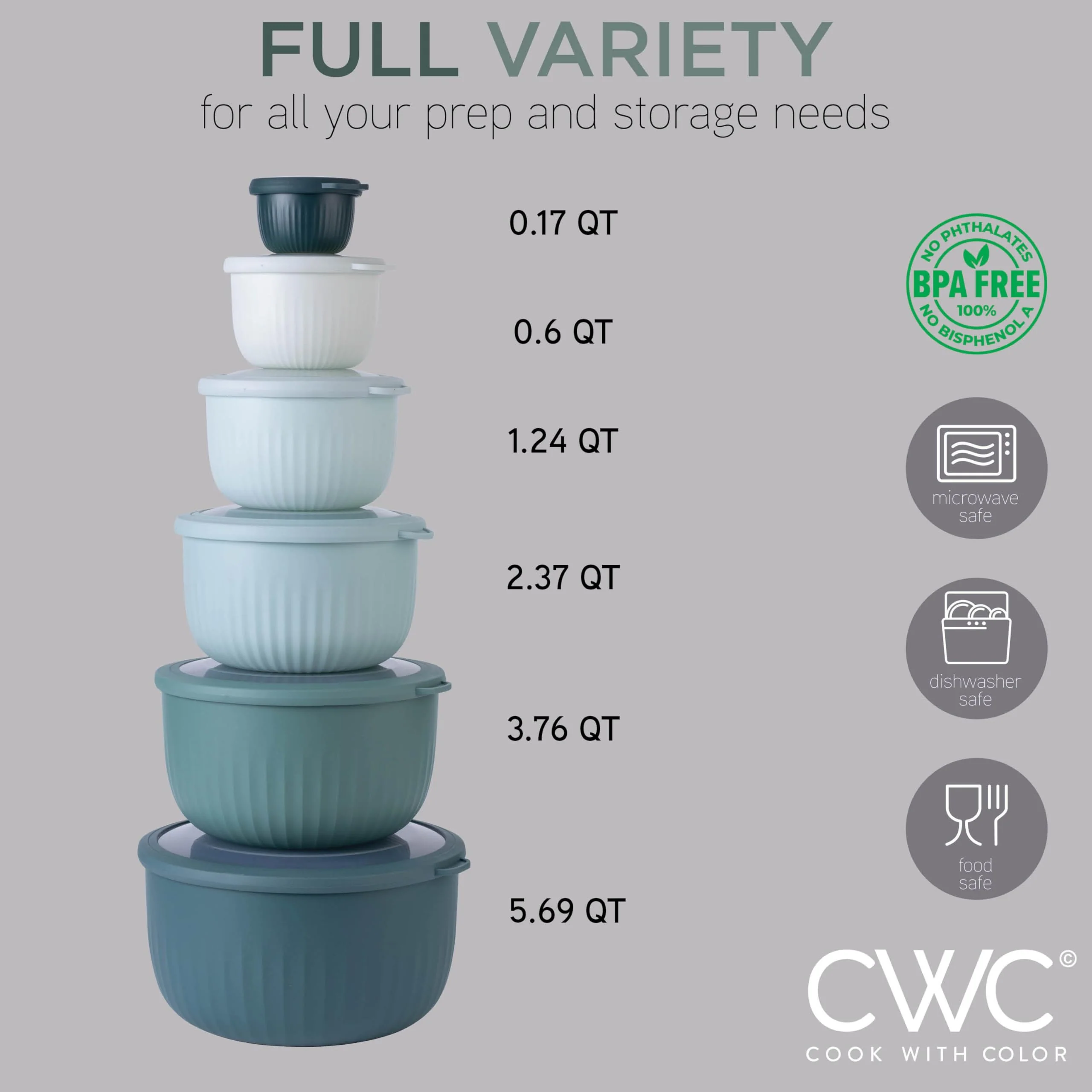 COOK WITH COLOR Prep Bowls with Lids- Wide and Deep Nesting Plastic Small Mixing Bowl Set with Lids, 12 Piece Set - Deep Bowls, Teal - Image 7