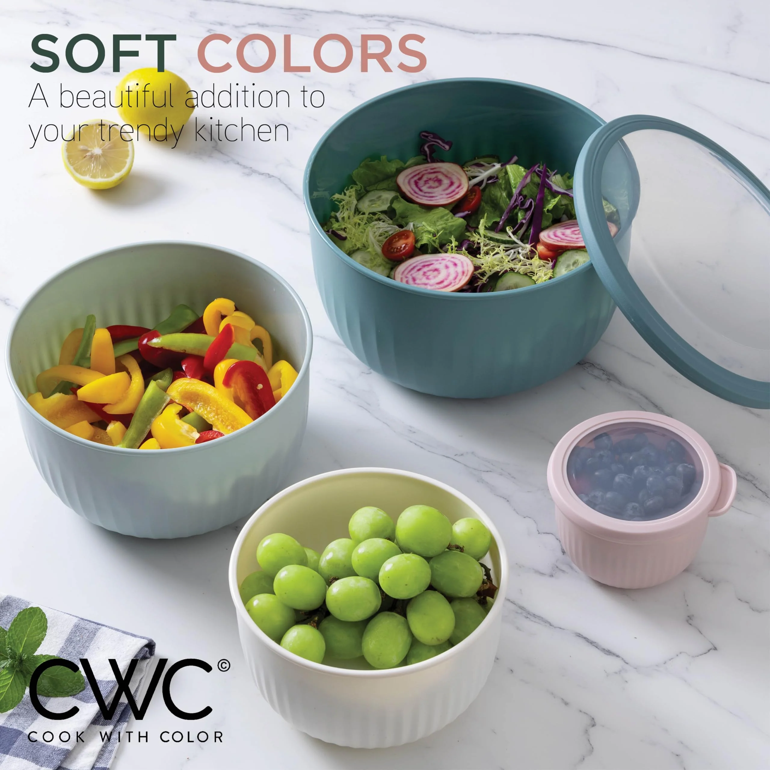 COOK WITH COLOR Prep Bowls with Lids- Wide and Deep Nesting Plastic Small Mixing Bowl Set with Lids, 12 Piece Set - Deep Bowls, Teal and Pink - Image 6