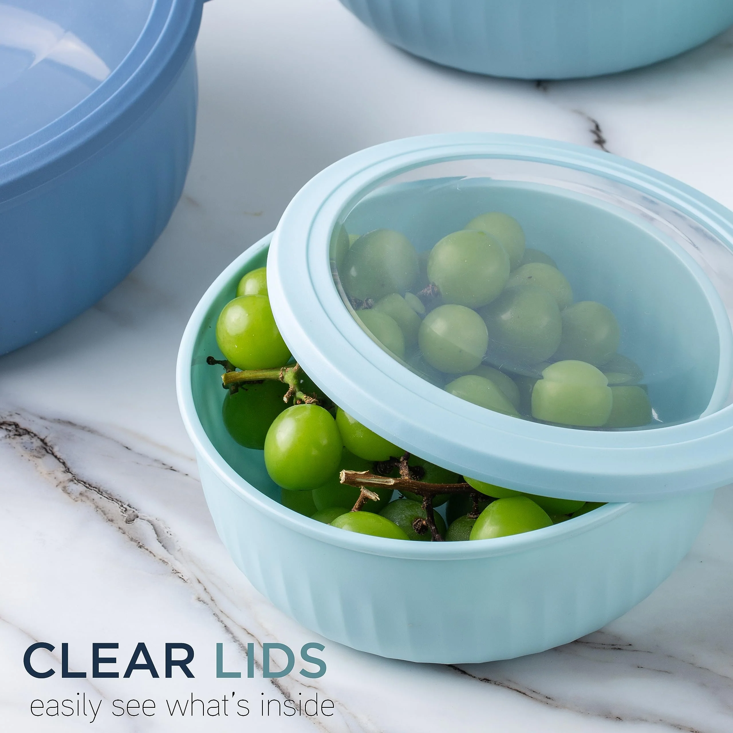 COOK WITH COLOR Prep Bowls with Lids- Wide and Deep Nesting Plastic Small Mixing Bowl Set with Lids, 12 Piece Set - Wide Bowls, Blue - Image 5