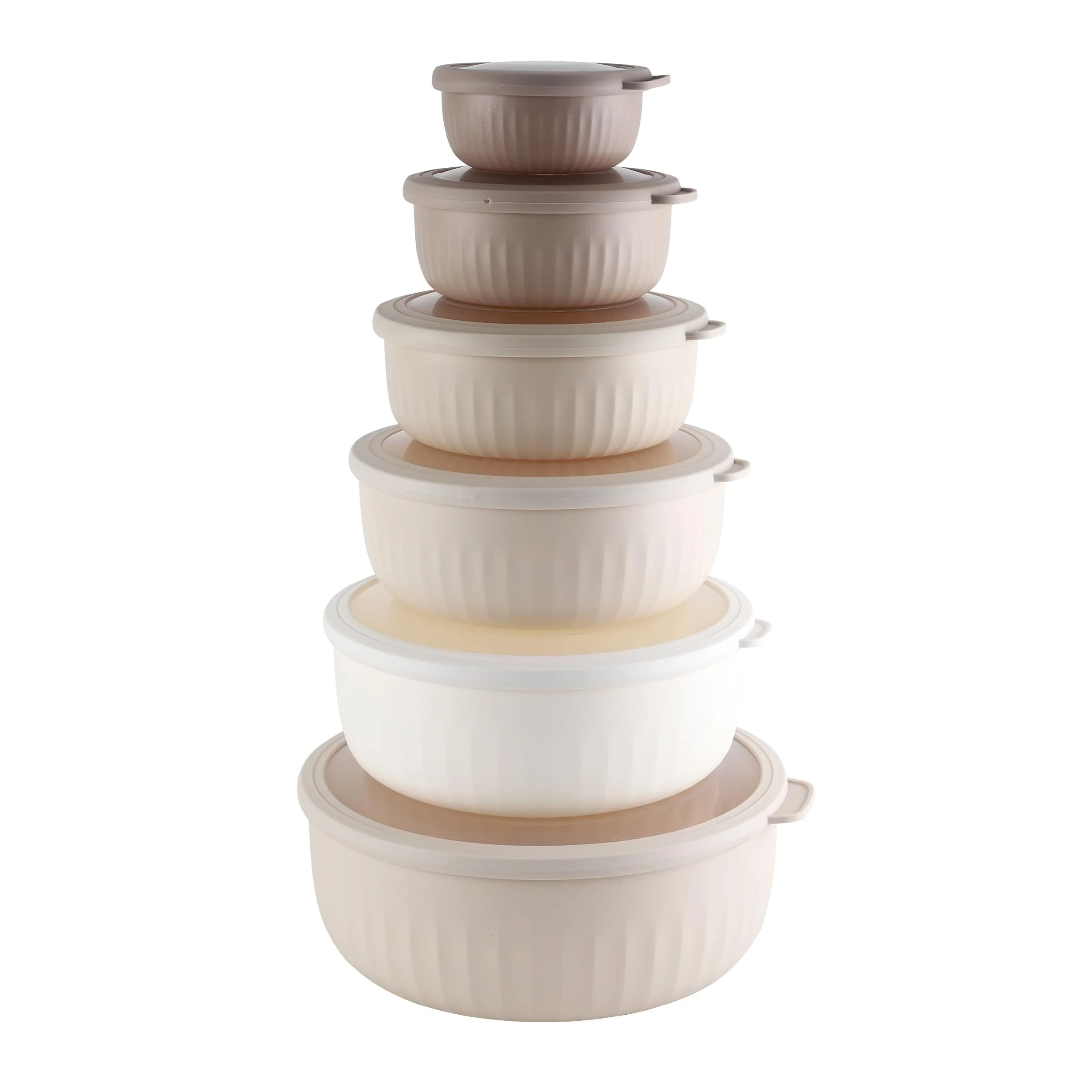 COOK WITH COLOR Prep Bowls with Lids- Wide and Deep Nesting Plastic Small Mixing Bowl Set with Lids, 12 Piece Set - Wide Bowls, Brown