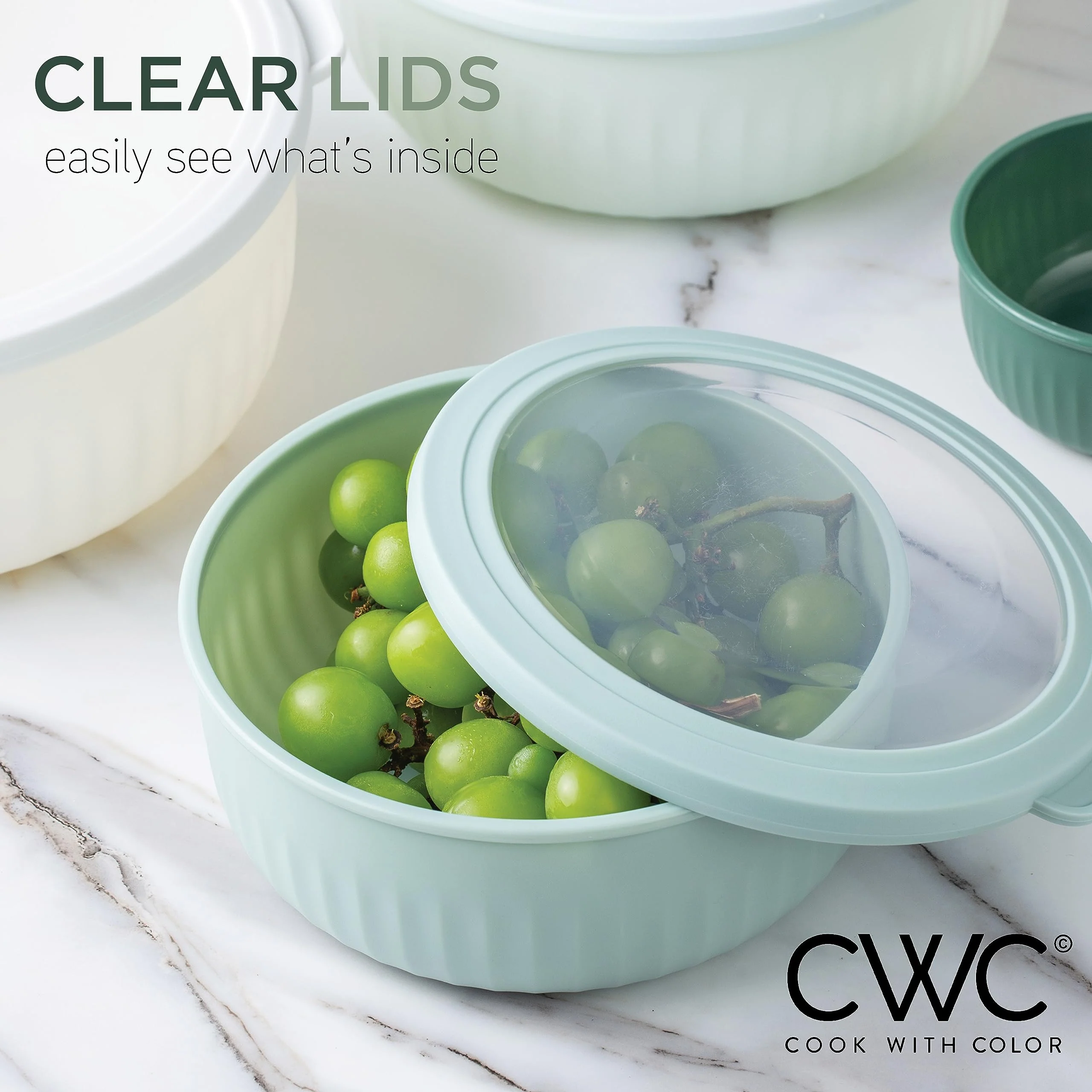 COOK WITH COLOR Prep Bowls with Lids- Wide and Deep Nesting Plastic Small Mixing Bowl Set with Lids, 12 Piece Set - Wide Bowls, Green - Image 3
