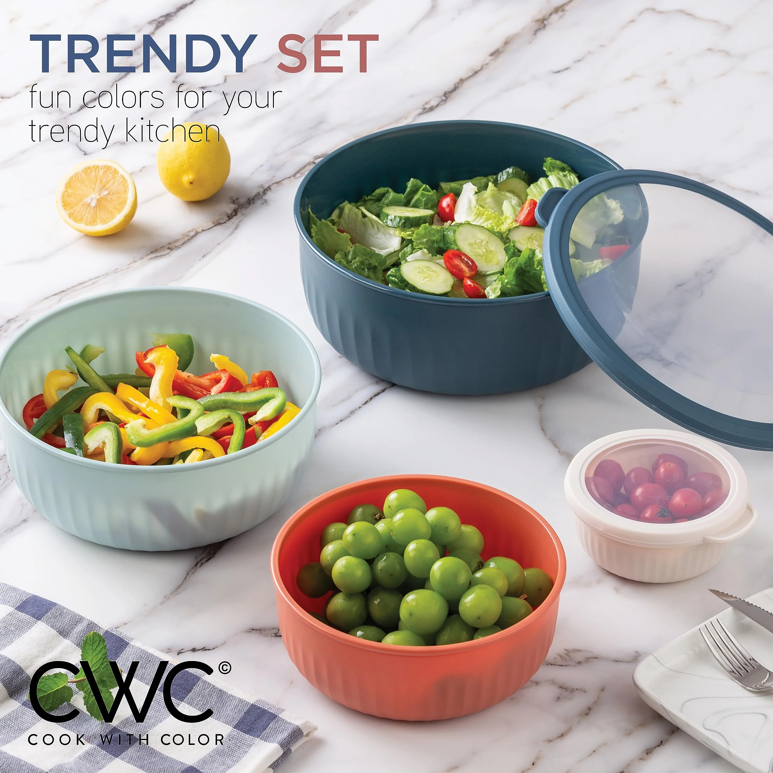 COOK WITH COLOR Prep Bowls with Lids- Wide and Deep Nesting Plastic Small Mixing Bowl Set with Lids, 12 Piece Set - Wide Bowls, Multicolor - Image 3