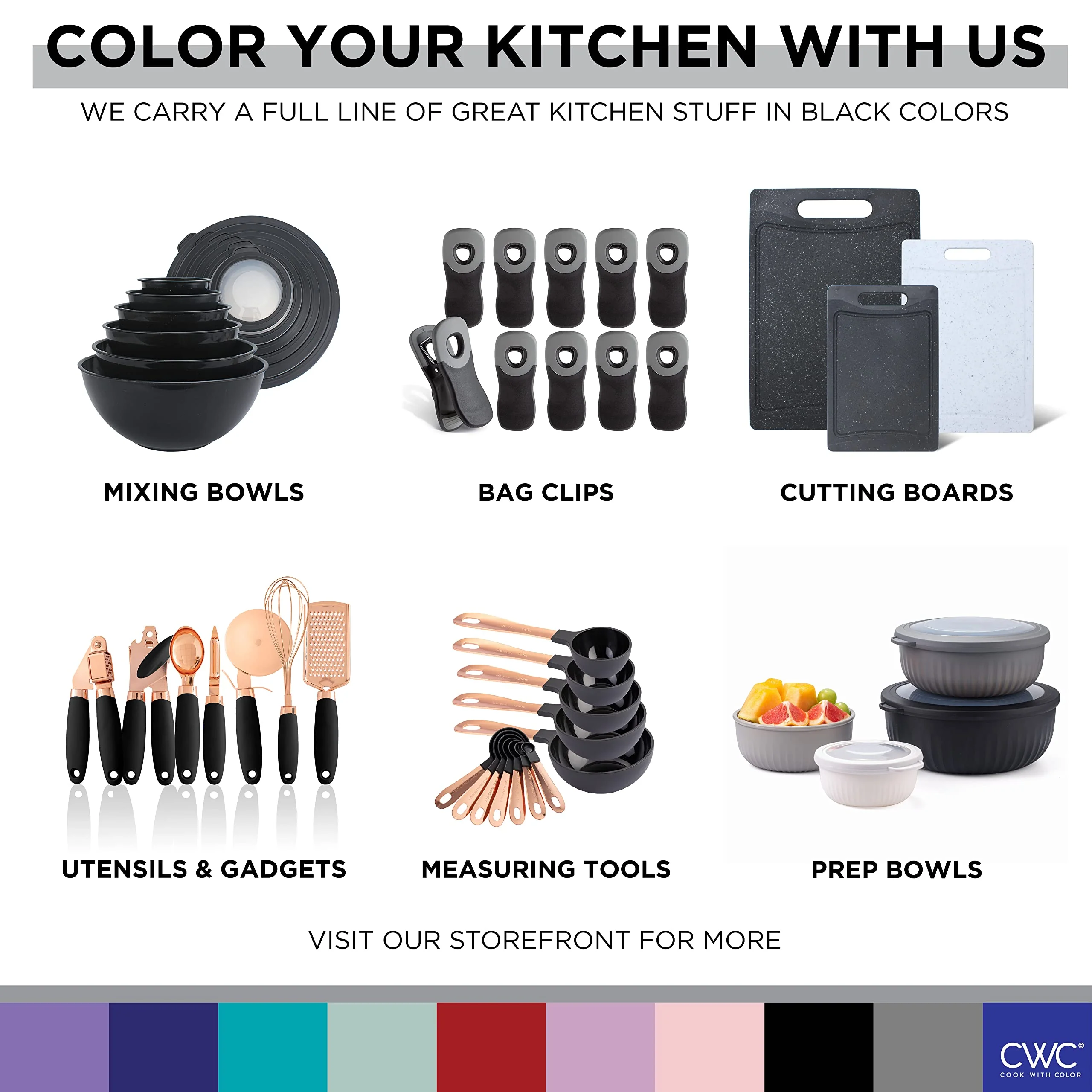 COOK WITH COLOR Prep Bowls with Lids- Wide and Deep Nesting Plastic Small Mixing Bowl Set with Lids, 12 Piece Set - Wide Bowls, Speckled Black - Image 2