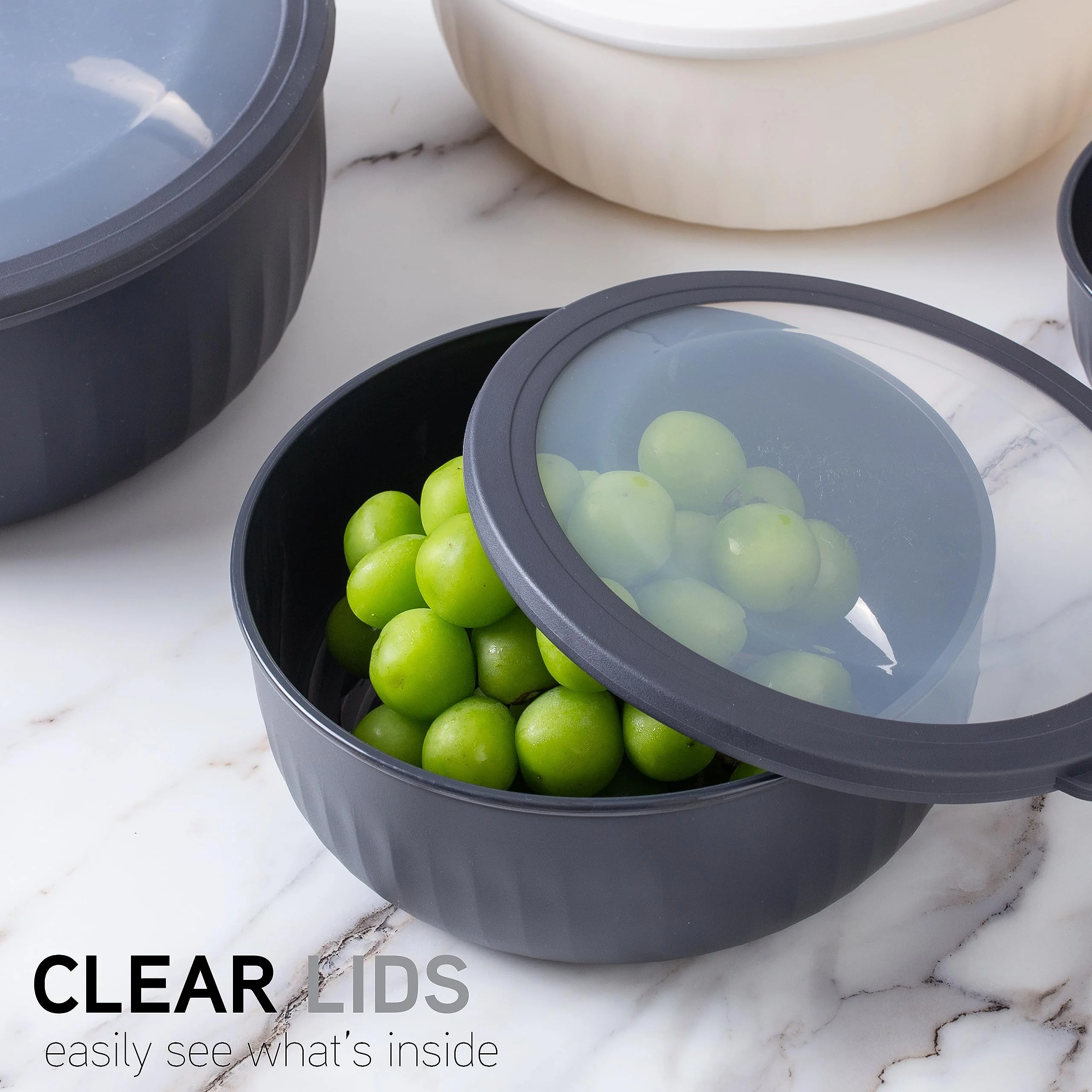 COOK WITH COLOR Prep Bowls with Lids- Wide and Deep Nesting Plastic Small Mixing Bowl Set with Lids, 12 Piece Set - Wide Bowls, Speckled Black - Image 3