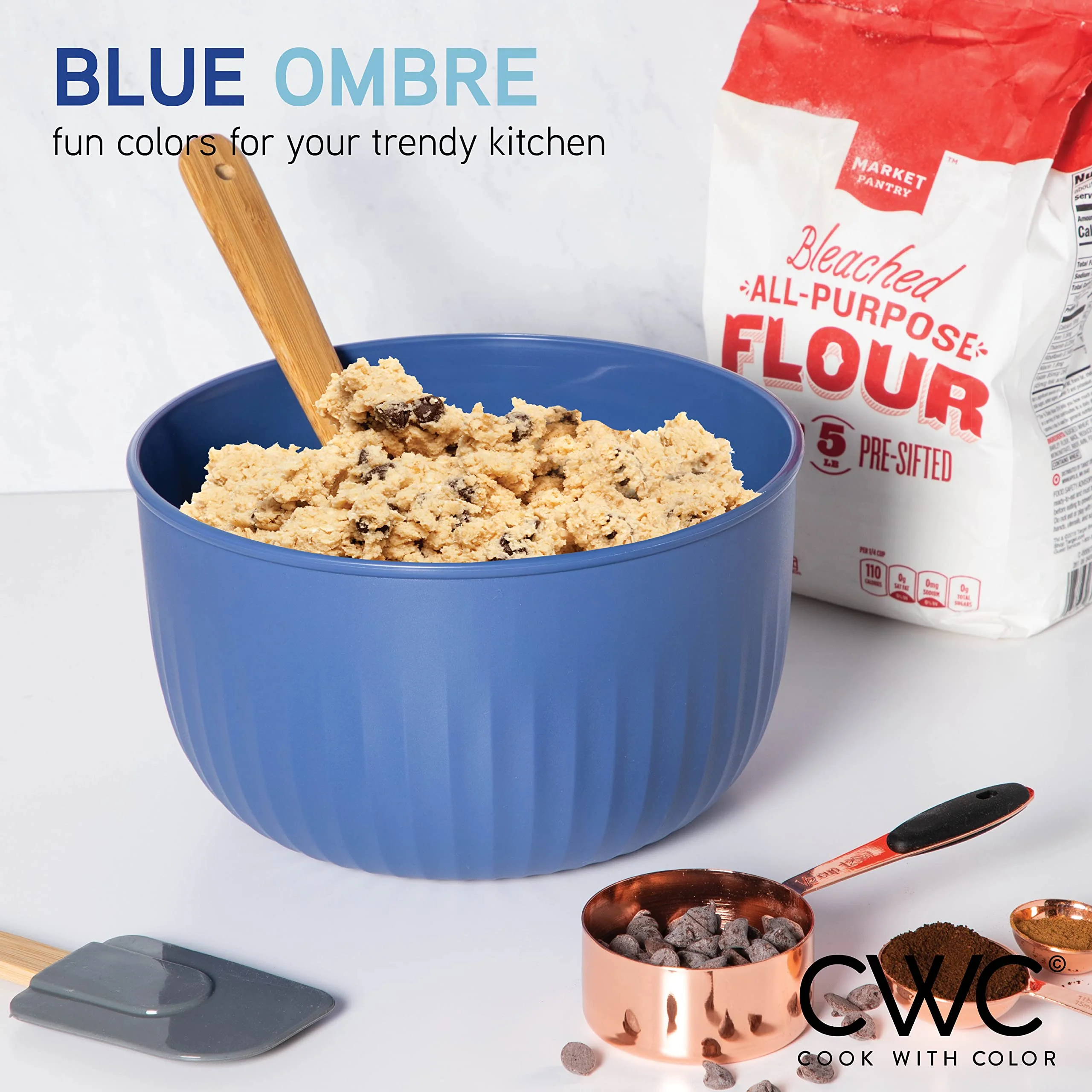 COOK WITH COLOR Prep Bowls with Lids- Wide and Deep Nesting Plastic Small Mixing Bowl Set with Lids, 8 Piece Set - Deep Bowls, Blue - Image 9