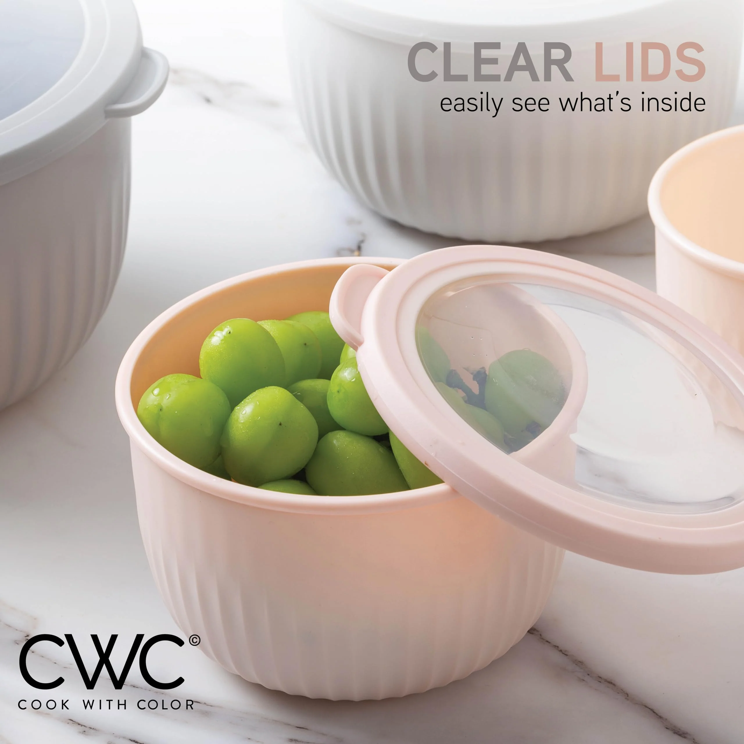 COOK WITH COLOR Prep Bowls with Lids- Wide and Deep Nesting Plastic Small Mixing Bowl Set with Lids, 8 Piece Set - Deep Bowls, Grey/Pink - Image 6