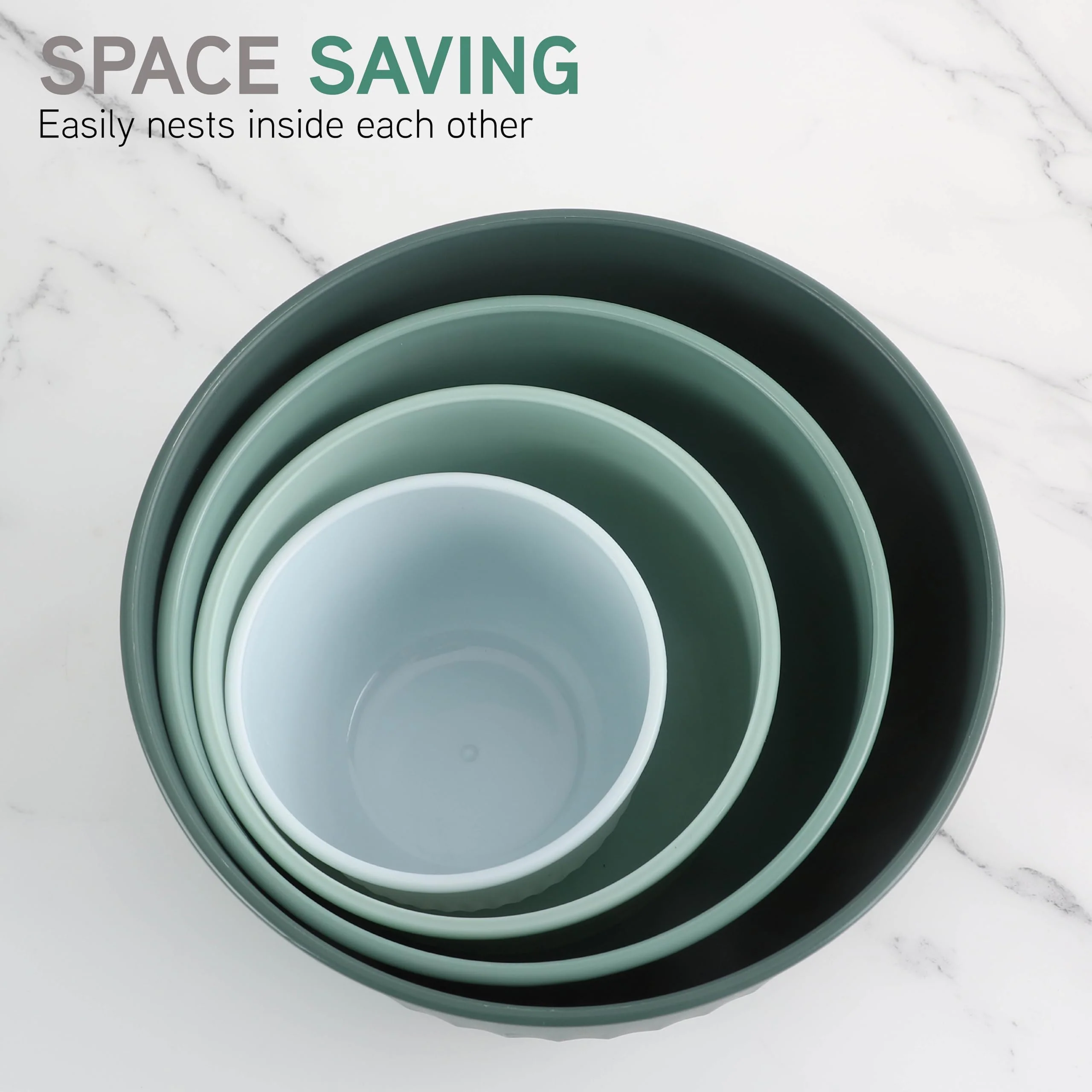 COOK WITH COLOR Prep Bowls with Lids- Wide and Deep Nesting Plastic Small Mixing Bowl Set with Lids, 8 Piece Set - Deep Bowls, Sage - Image 4