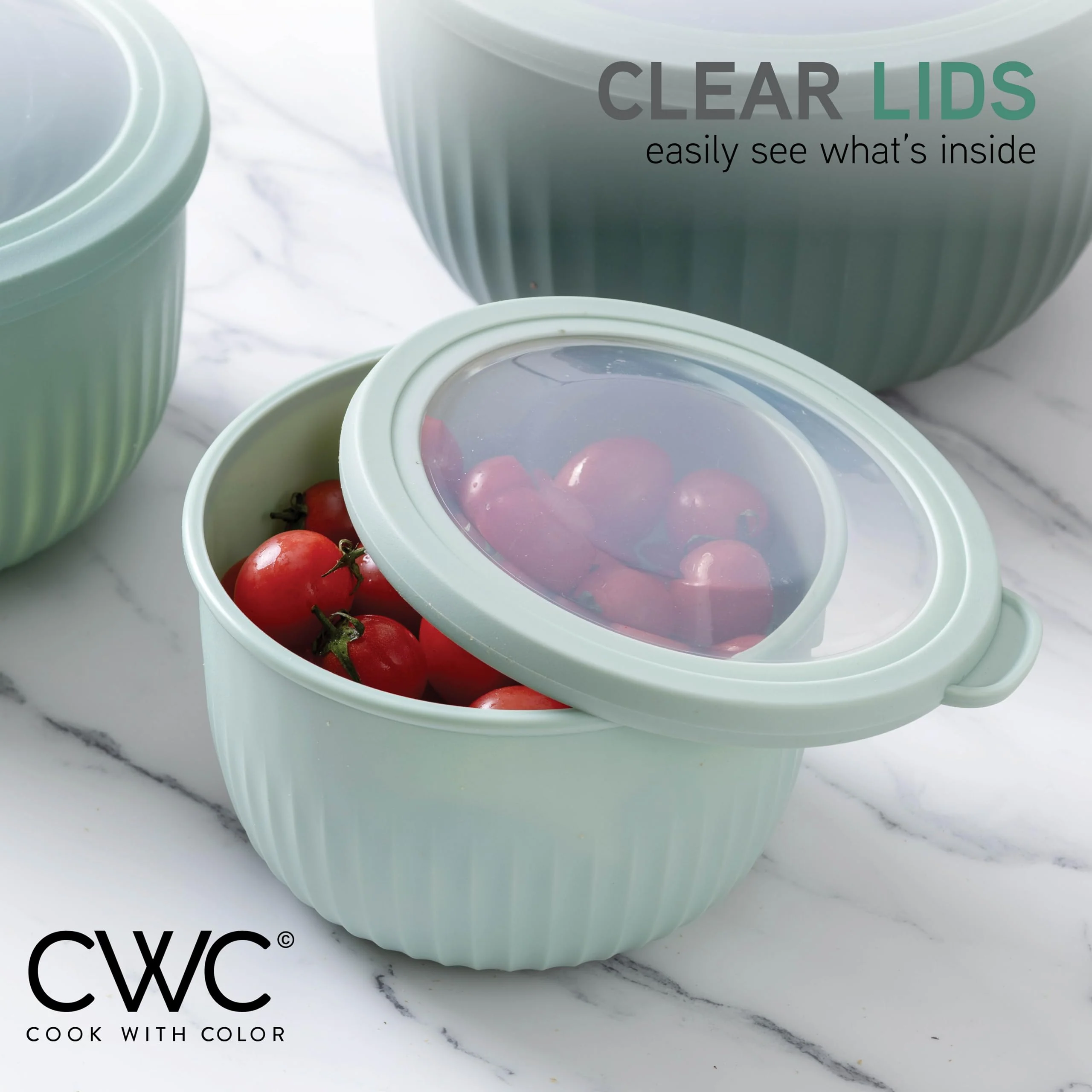 COOK WITH COLOR Prep Bowls with Lids- Wide and Deep Nesting Plastic Small Mixing Bowl Set with Lids, 8 Piece Set - Deep Bowls, Sage - Image 6