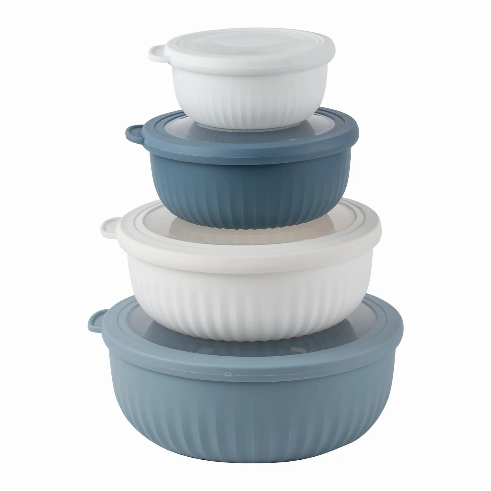 COOK WITH COLOR Prep Bowls with Lids- Wide and Deep Nesting Plastic Small Mixing Bowl Set with Lids, 8 Piece Set - Wide Bowls, Blue/Grey
