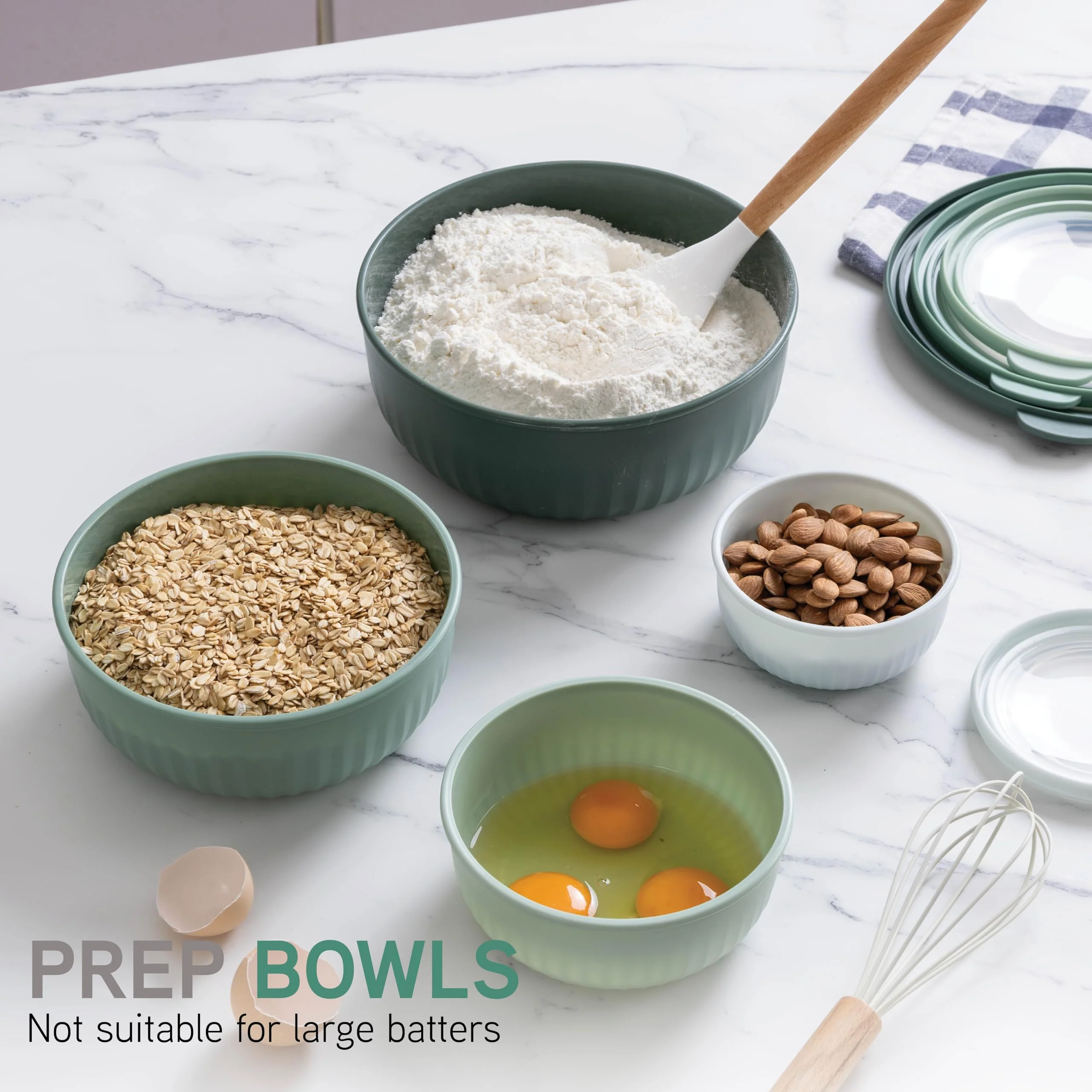 COOK WITH COLOR Prep Bowls with Lids- Wide and Deep Nesting Plastic Small Mixing Bowl Set with Lids, 8 Piece Set - Wide Bowls, Sage - Image 3