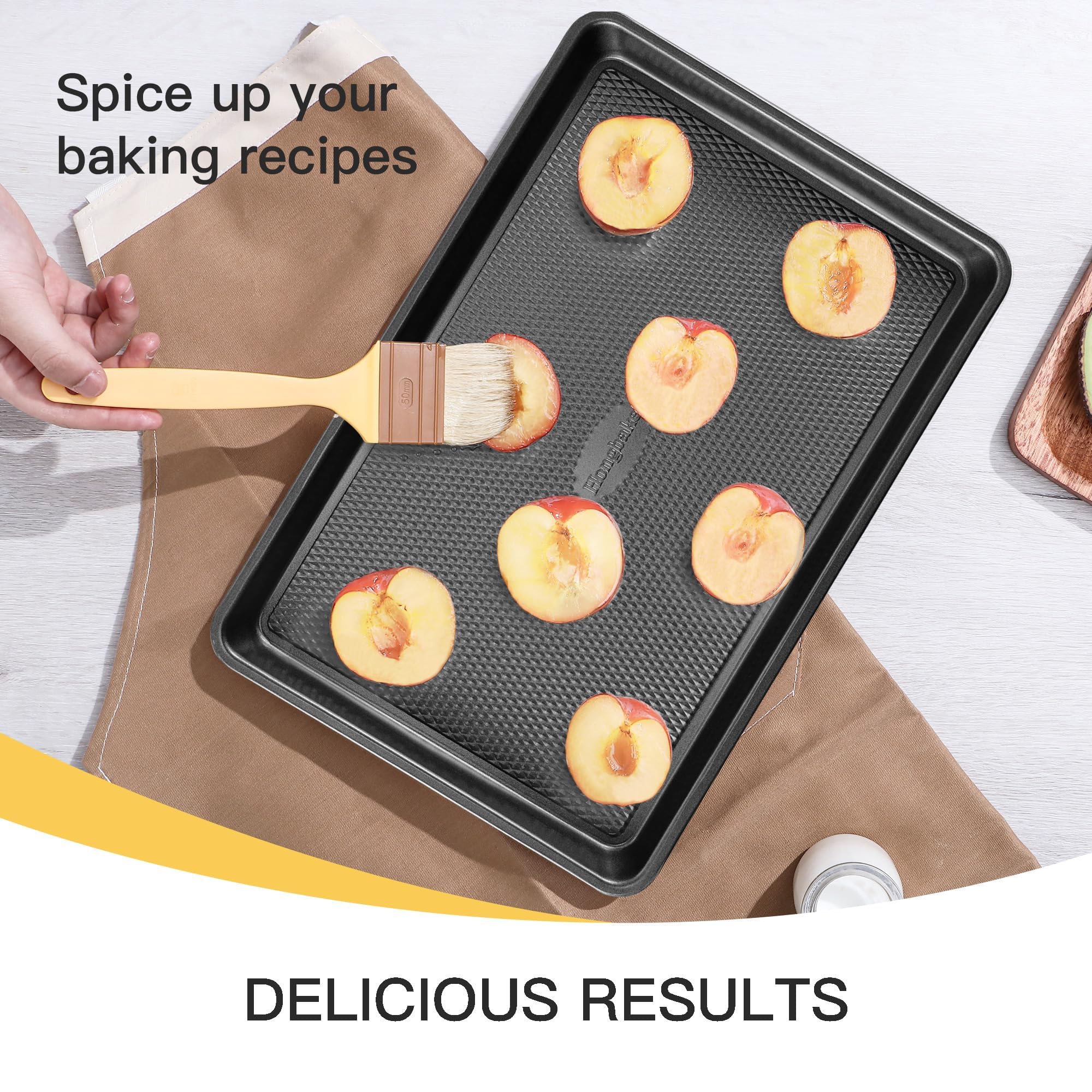 Cookie Sheets for Baking Nonstick - HONGBAKE Baking Sheet Pan Set of 3, Half/Quarter/Jelly Roll Pan for Oven with Diamond Texture Pattern, 57% Thicker Carbon Steel Cookie Trays, Dark Grey - Image 2