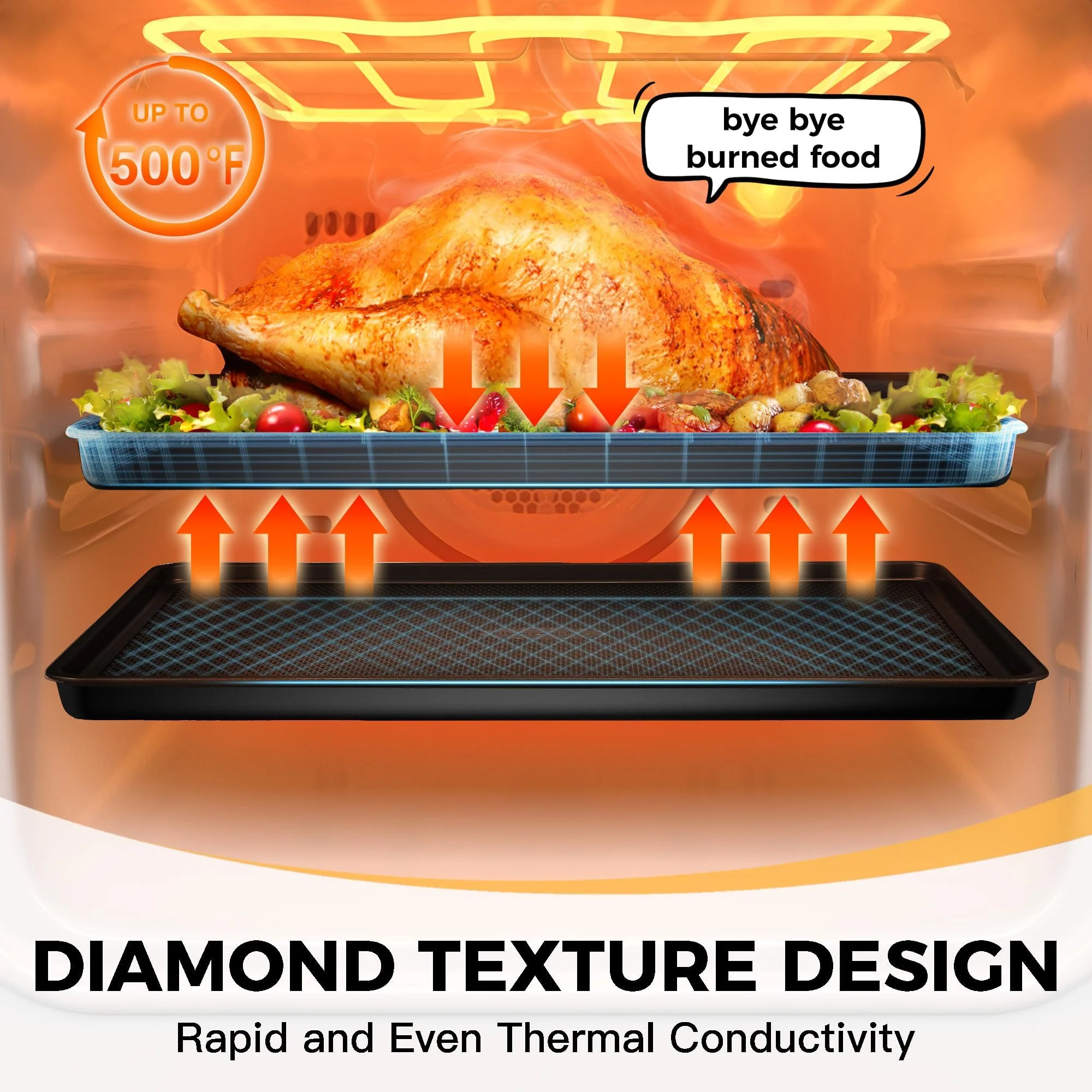 Cookie Sheets for Baking Nonstick - HONGBAKE Baking Sheet Pan Set of 3, Half/Quarter/Jelly Roll Pan for Oven with Diamond Texture Pattern, 57% Thicker Carbon Steel Cookie Trays, Dark Grey - Image 4