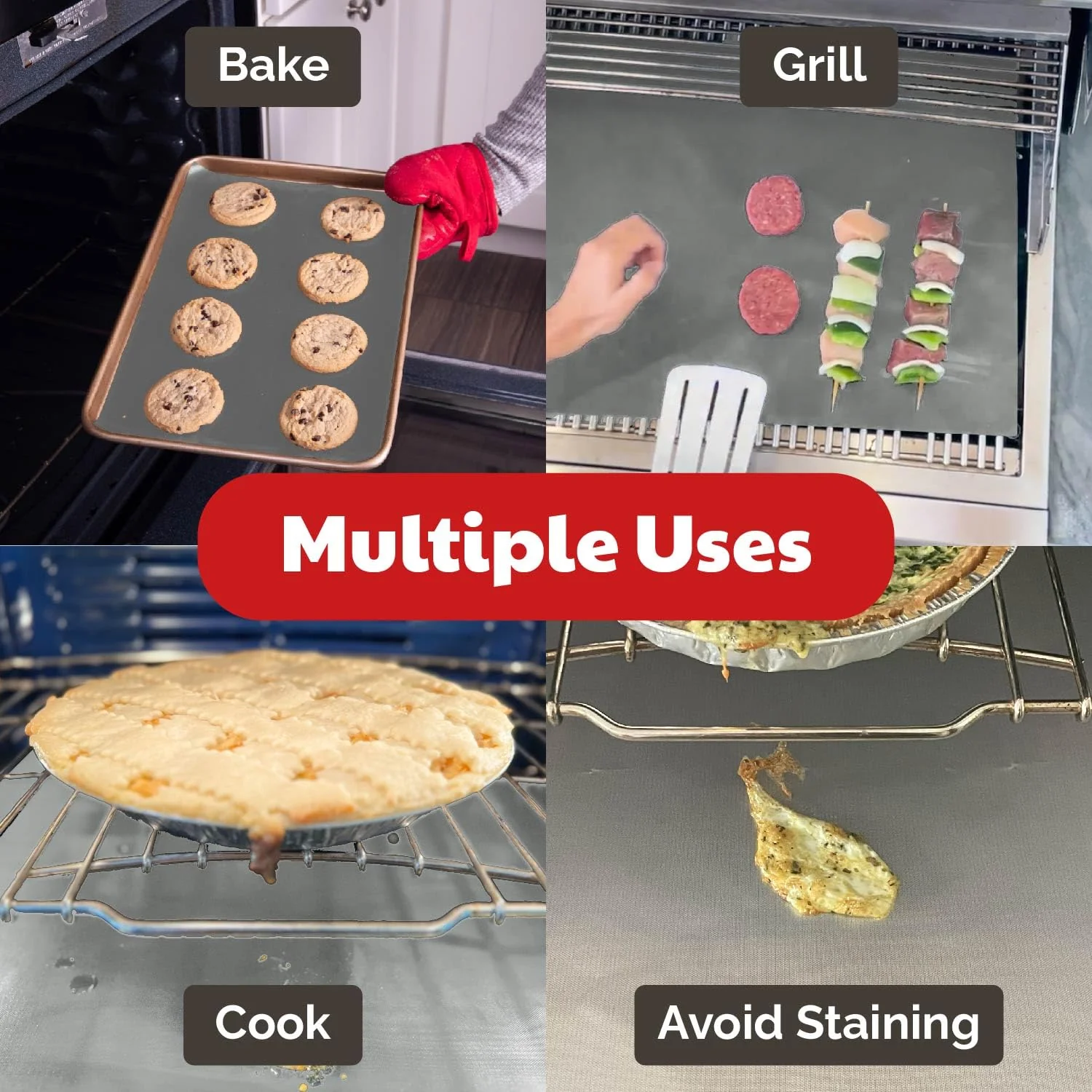 Cooks Innovations Non-Stick Oven Protector Mat - 2 Heavy Duty Nonstick Oven Rack Liners to Protect Convection, Electric, Gas, & Microwave Ovens - BPA & PFOA Free Heat Resistant Baking Mat - Image 3